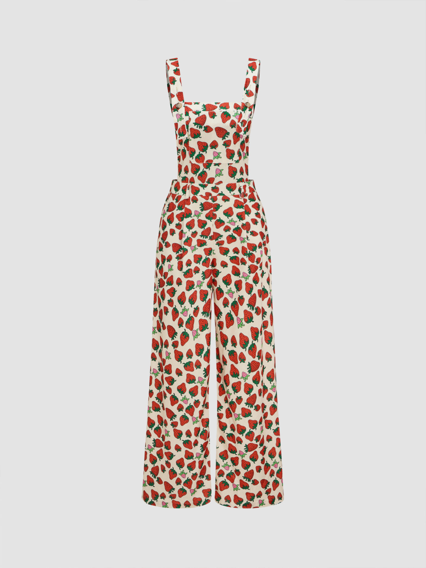 Woven Strawberry Print Wide Leg Jumpsuit