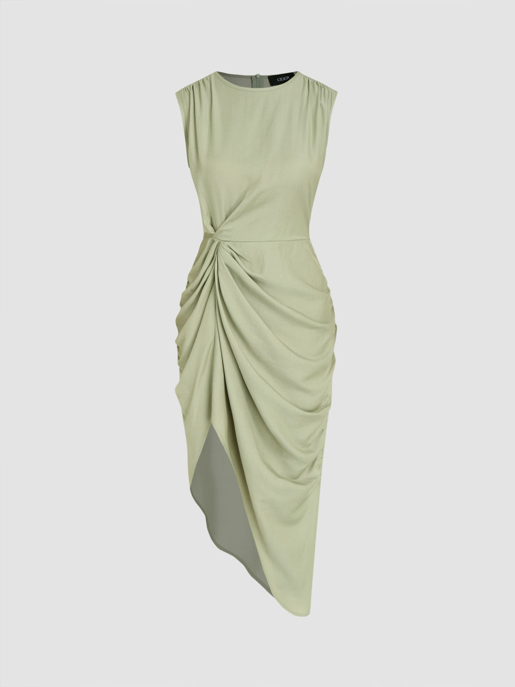 Boat Neck Asymmetrical Hem Ruched Midi Dress