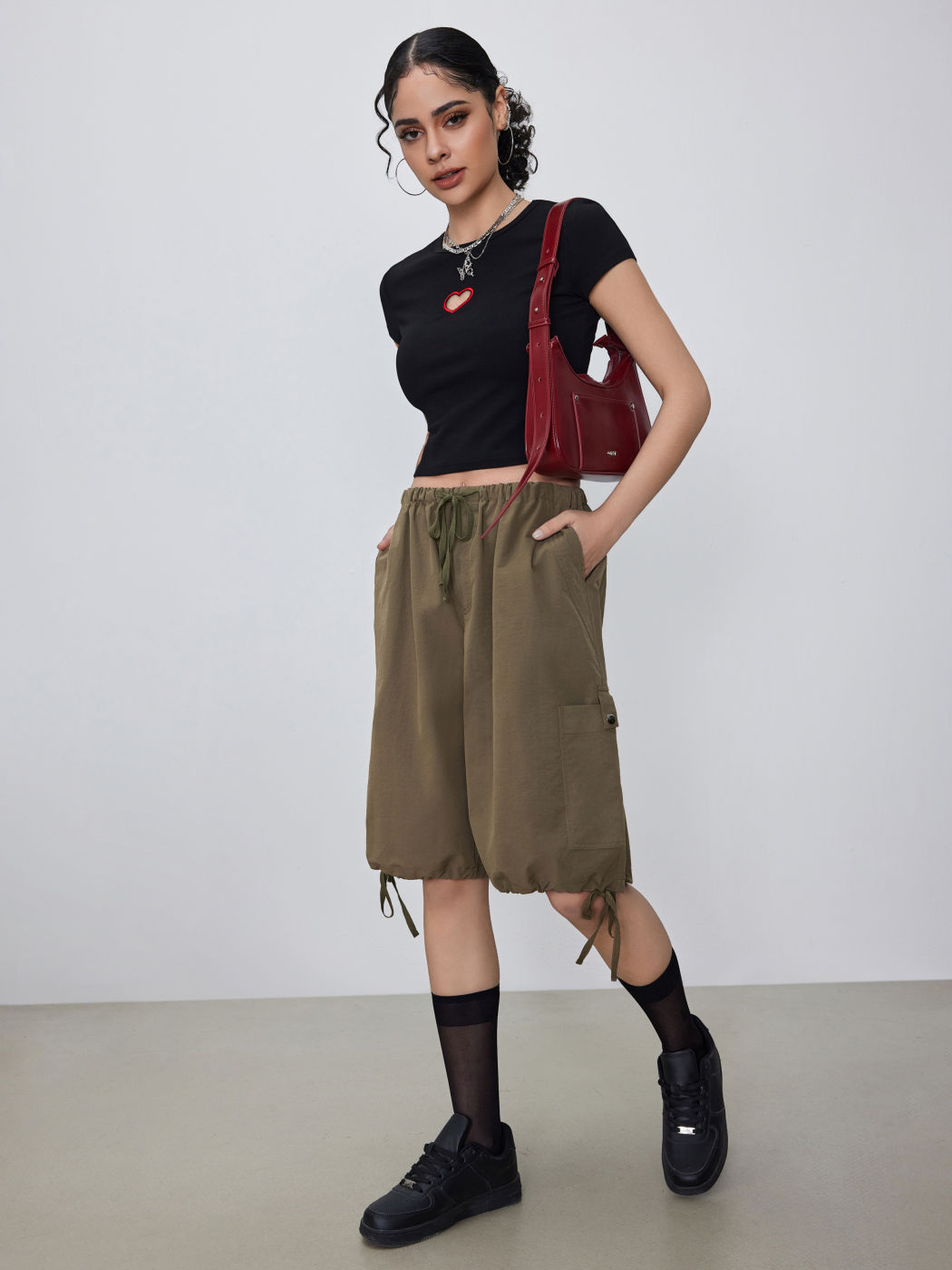 Round Neck Heart Cut Out Crop Short Sleeve Tee