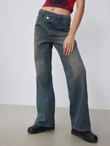 Denim High-Waist Taschen-Baggy Jeans