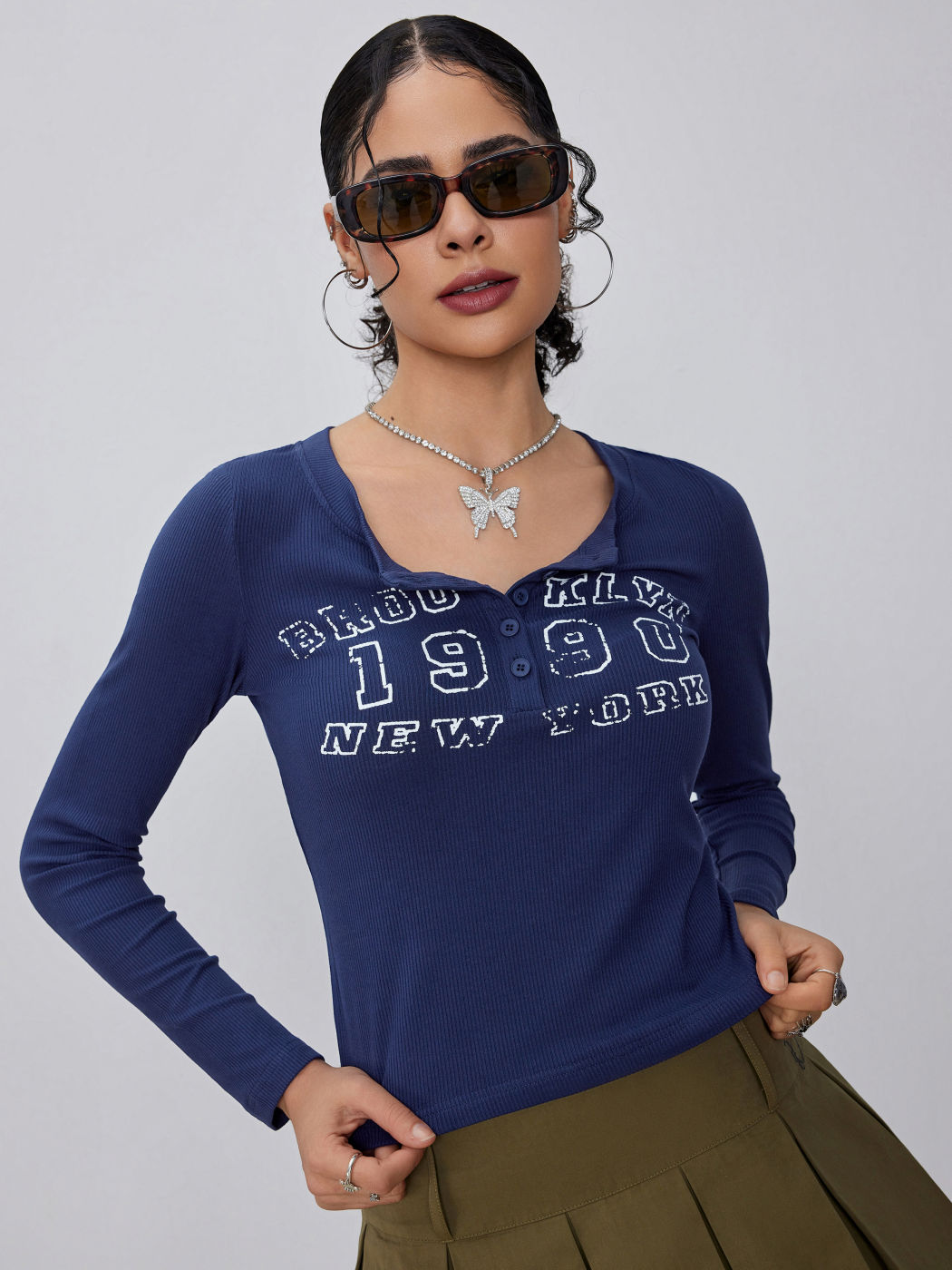 Graphic Button Crop Tee