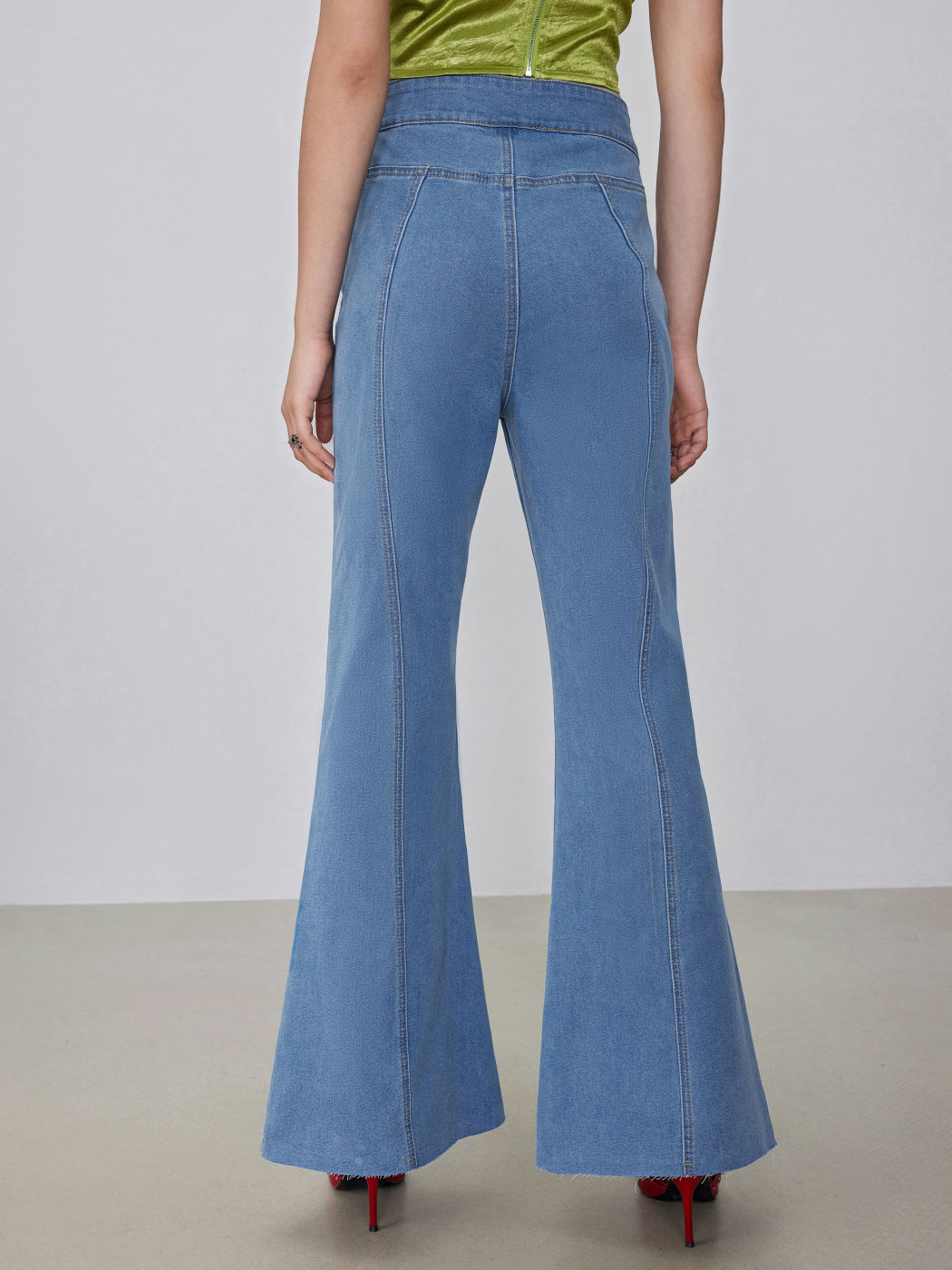 Stretch Denim High Waist Flared Jeans