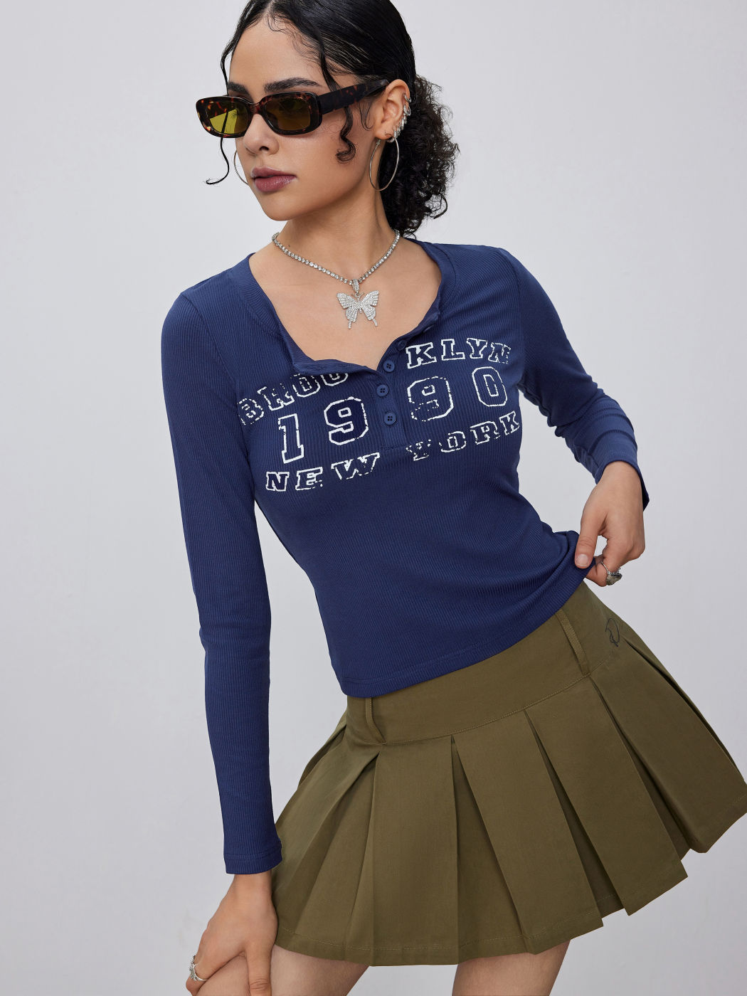 Graphic Button Crop Tee