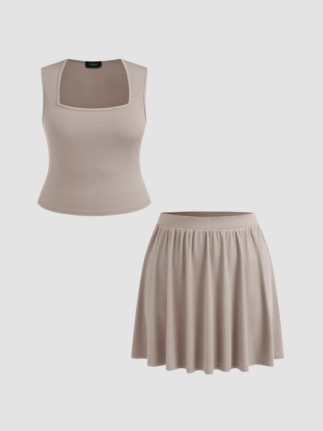 Solid Tank Top & Pleated Mini Skirt Curve & Plus