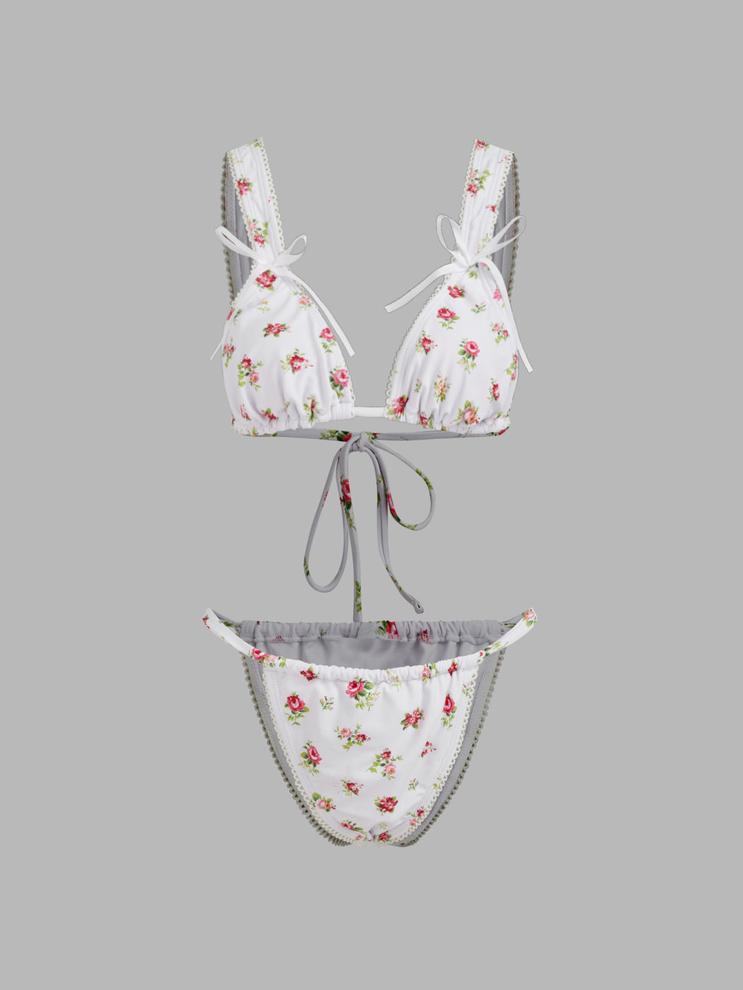 V-neck Floral Bowknot Bracelet Cheeky Bikini Swimsuit