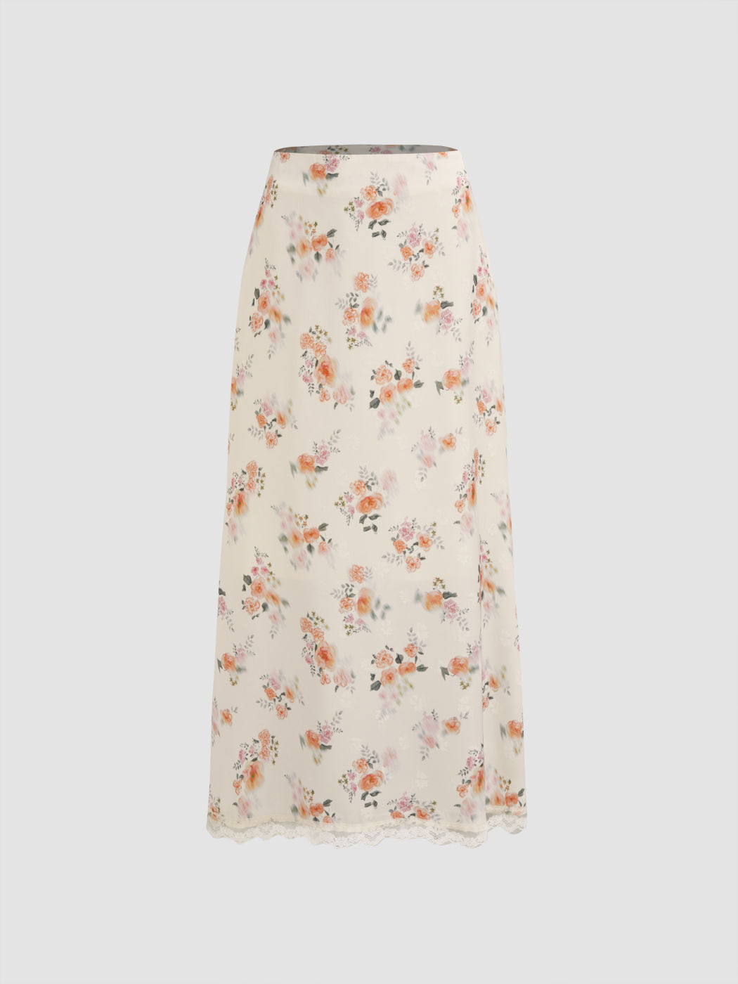 Exquisite Rose Floral Print Satin Irregular Skirt