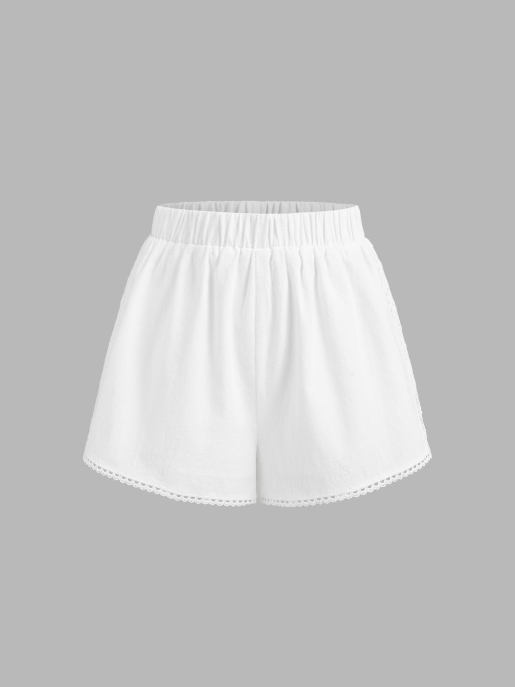 Woven Mid Rise Solid Lettuce Trim Shorts