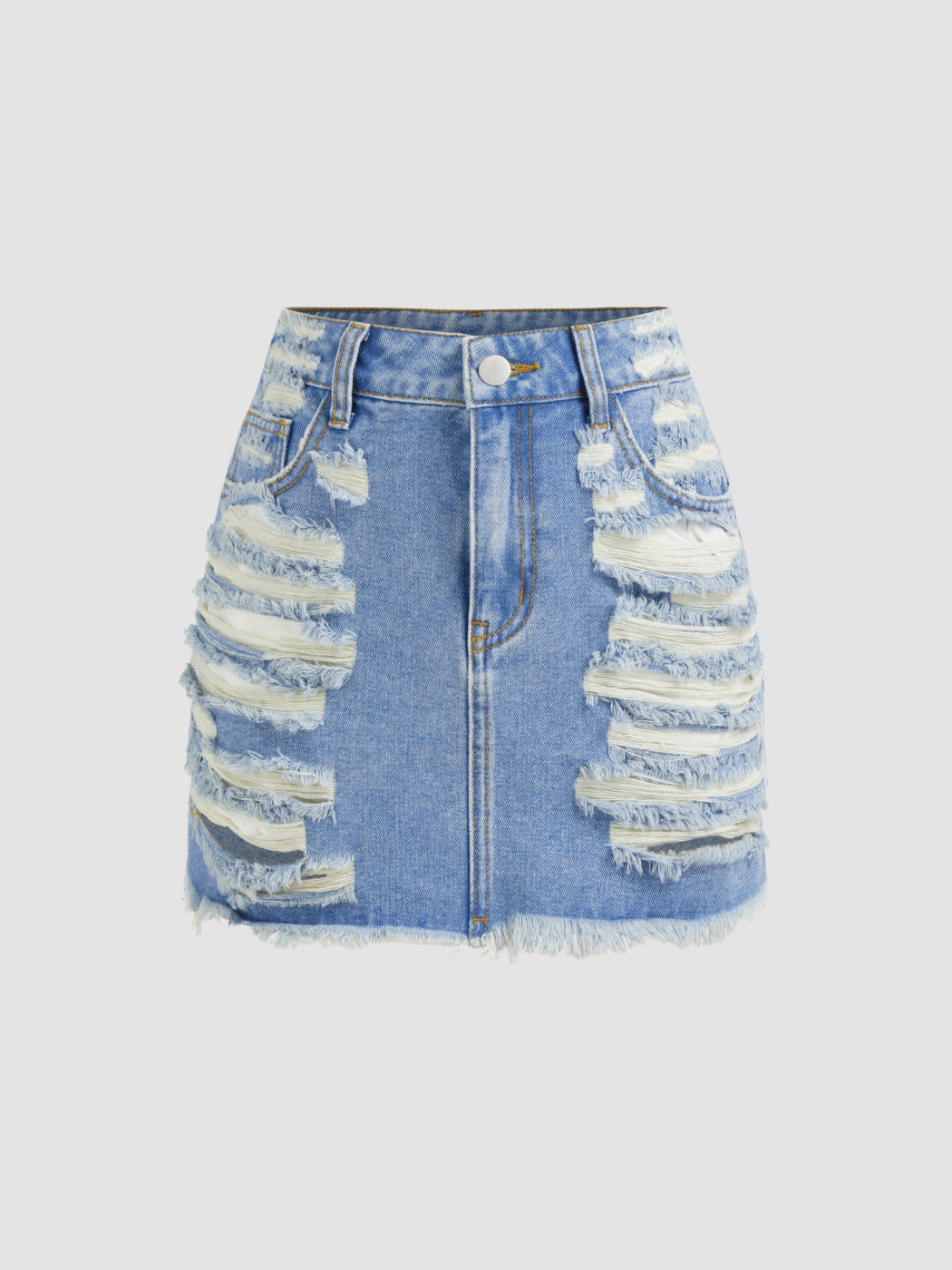 Cider Denim Low Rise Ripped Mini Skirt