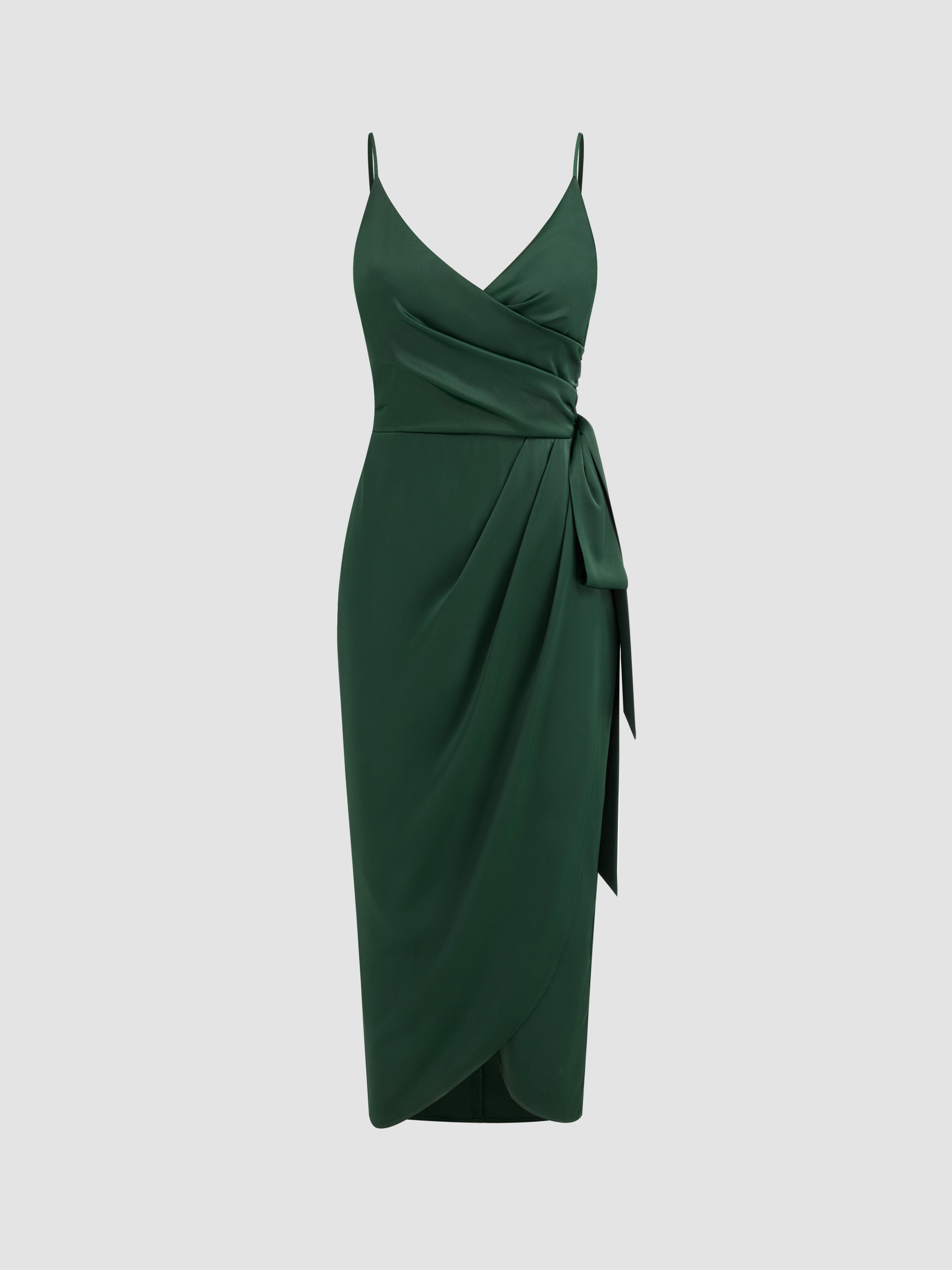Satin Satin V-neck Wrap Knotted Maxi Dress For Date