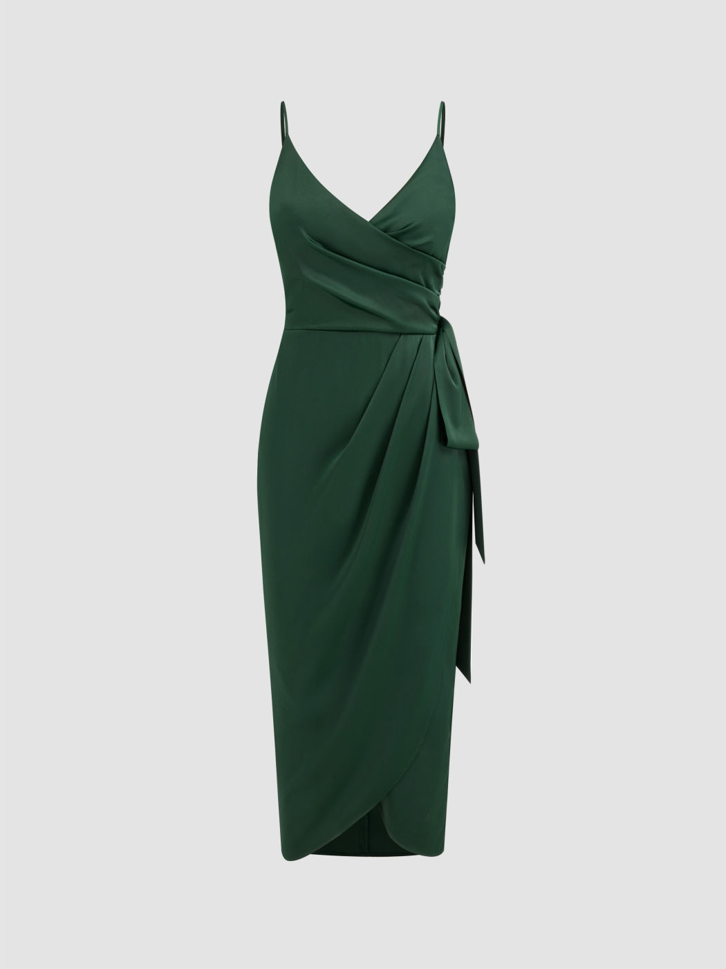 Satin V-neck Wrap Knotted Maxi Dress