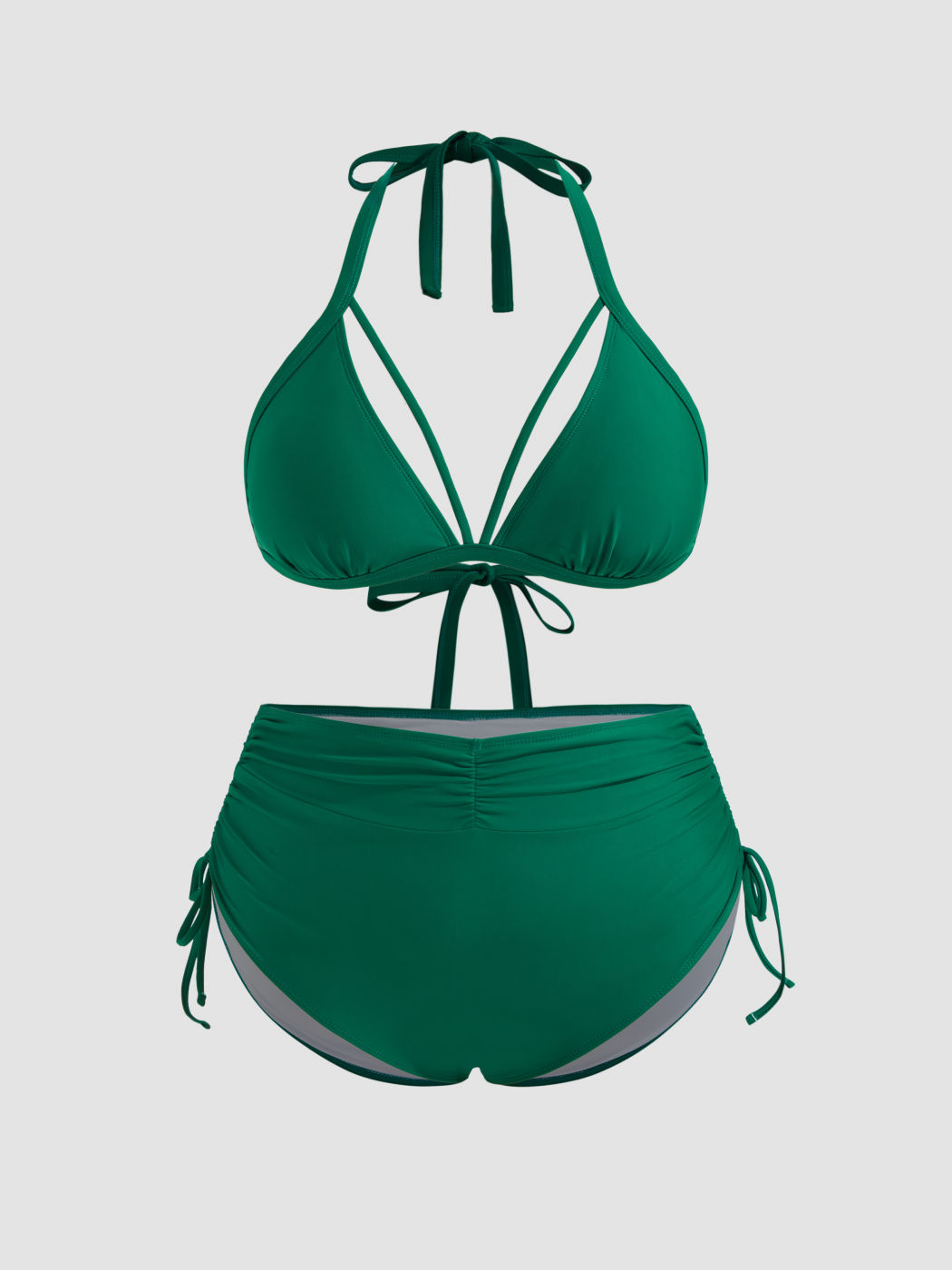 Shaping Halter Solid Drawstring Cheeky Bikini Swimsuit Curve & Plus