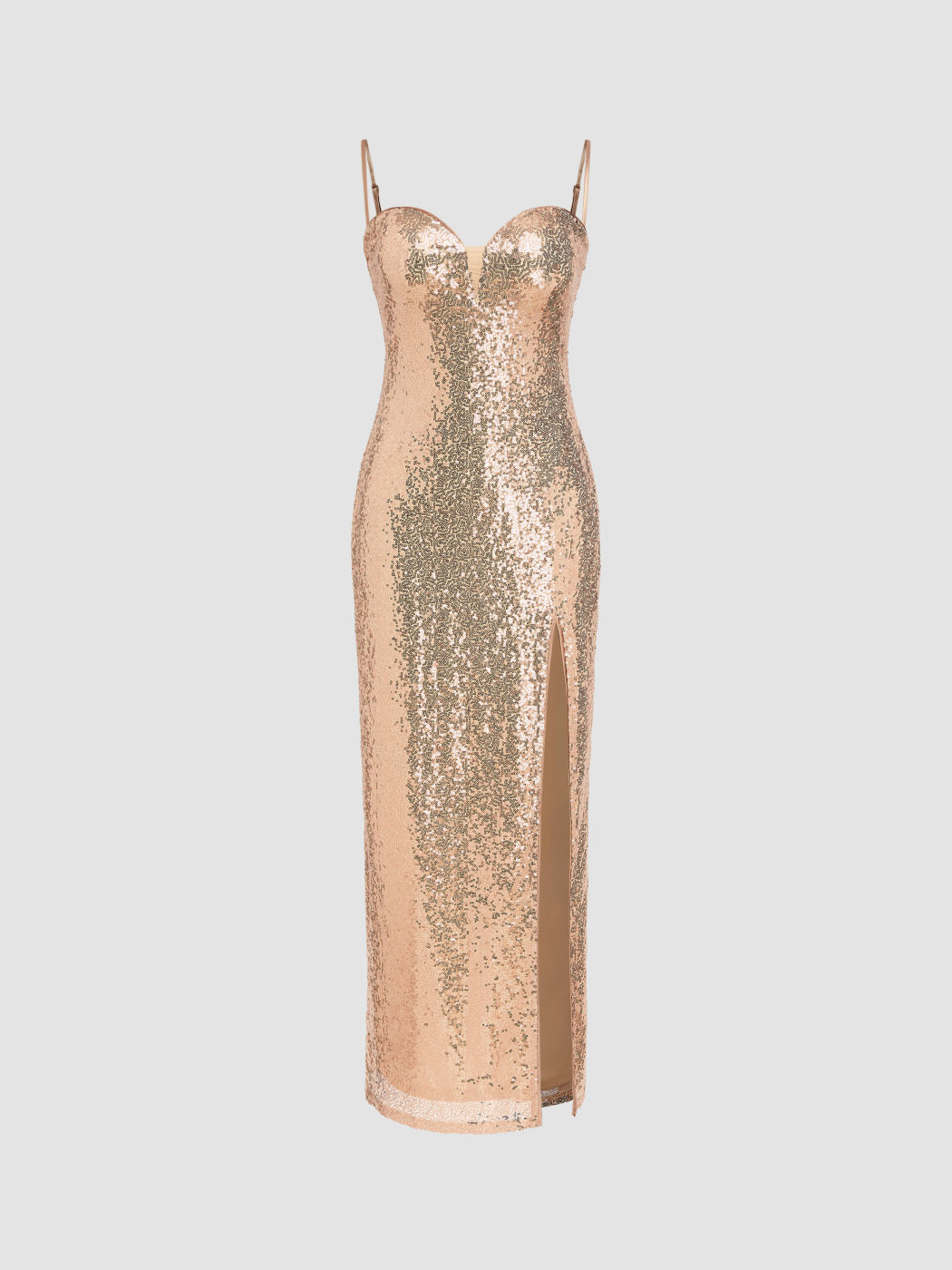 Pailletten Sweetheart Einfarbiges Maxikleid mit Schlitz