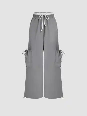 High Rise Lettuce Trim Wide Leg Cargo Pants