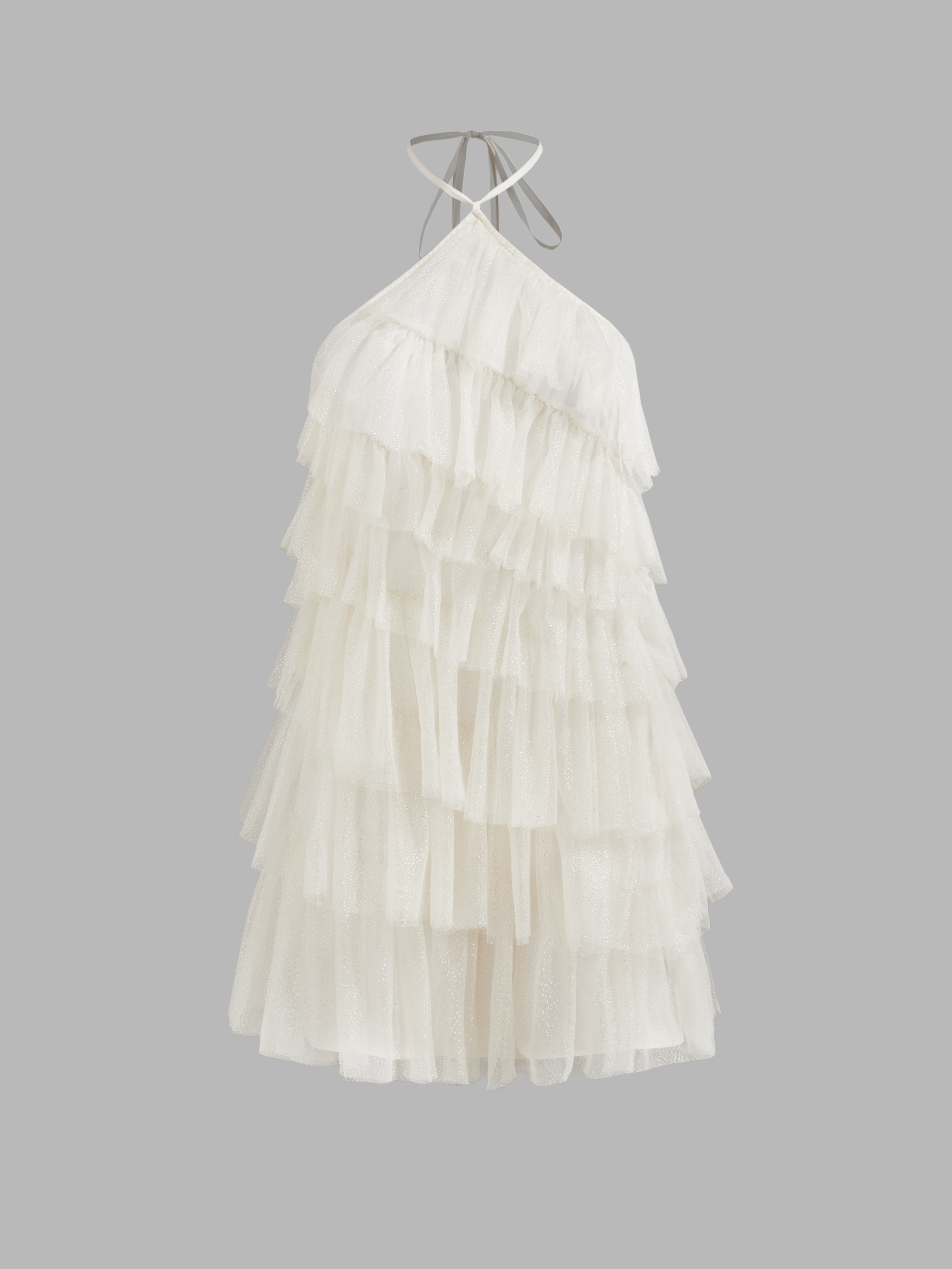 Ruffle Dress Mesh Mesh Glitter Halter Layered Ruffle Hem Mini Dress For ...