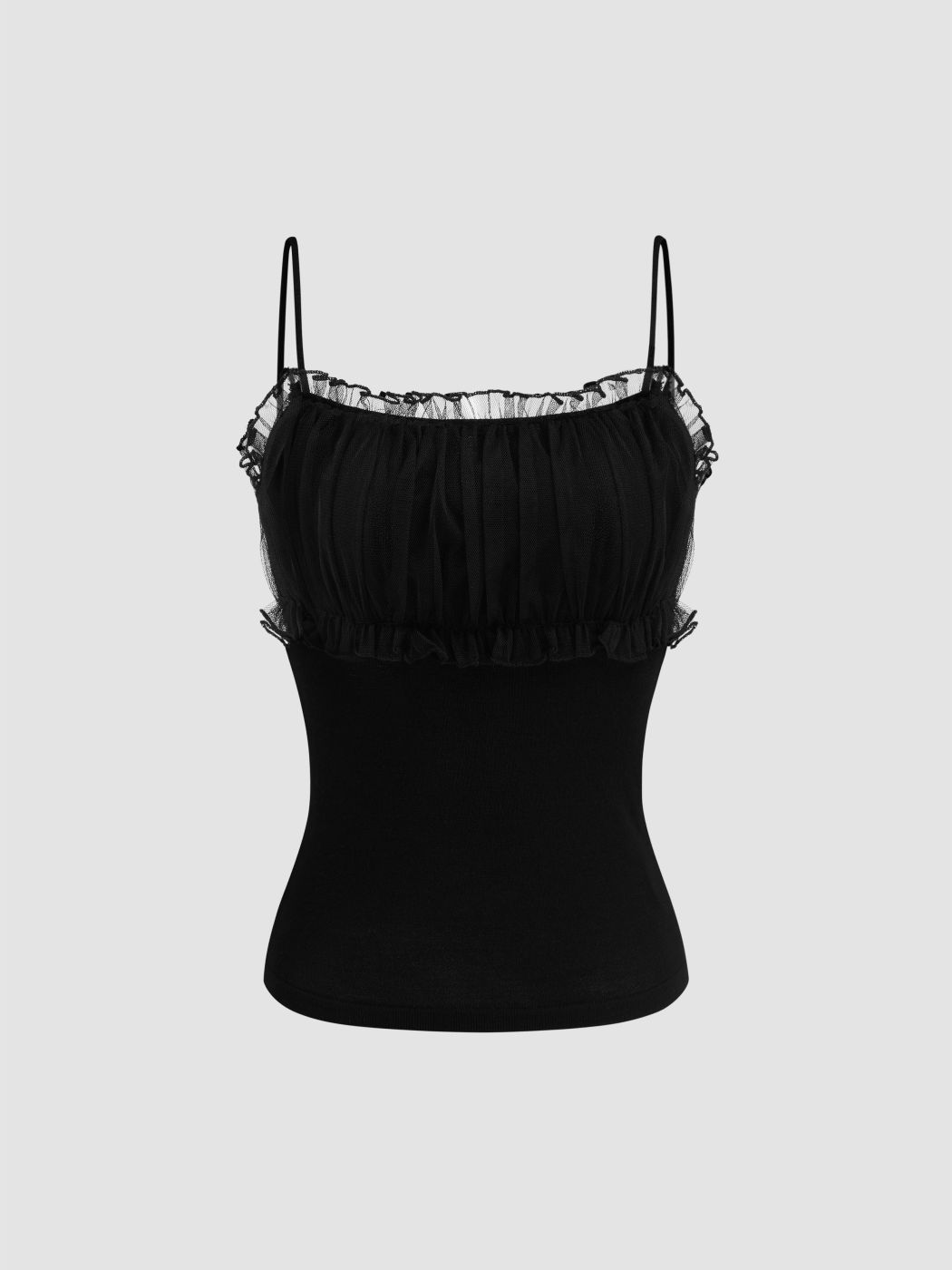 Knit Square Neck Lettuce Trim Cami Crop Top