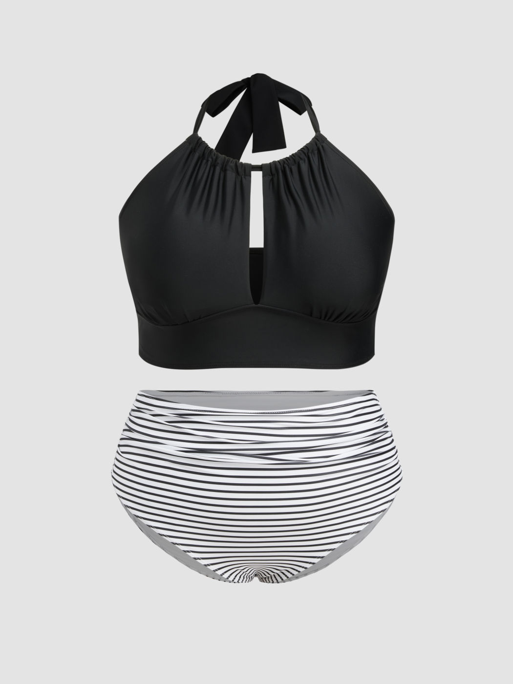 Shaping Striped Halter Full Coverage Bikini Swimsuit Curve & Plus