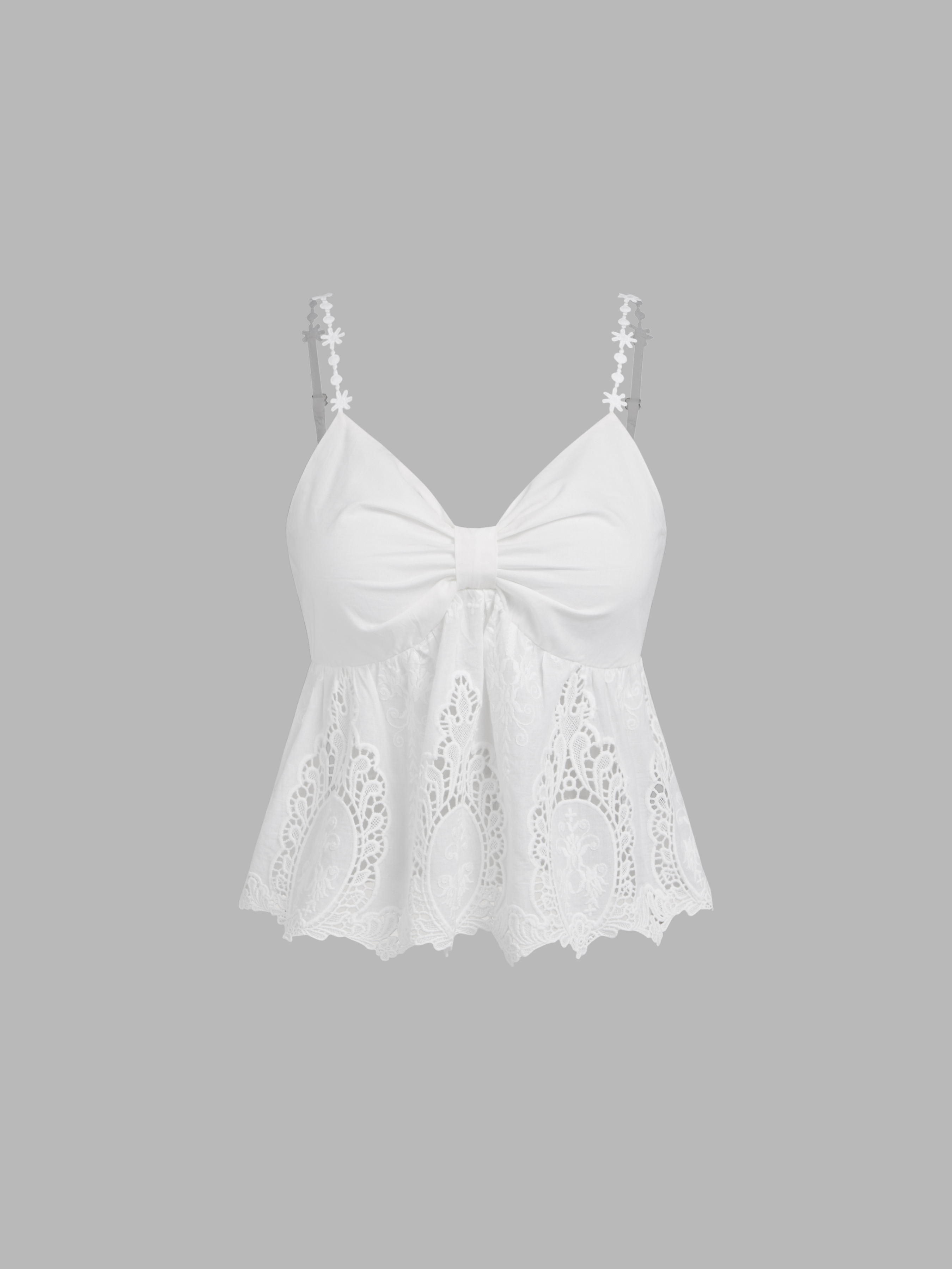 Vacances Hauts d ete Hauts nuisette Tisse Cotton Broderie Anglaise 100 Cotton V neck Floral Shirred Cami Top For Conges