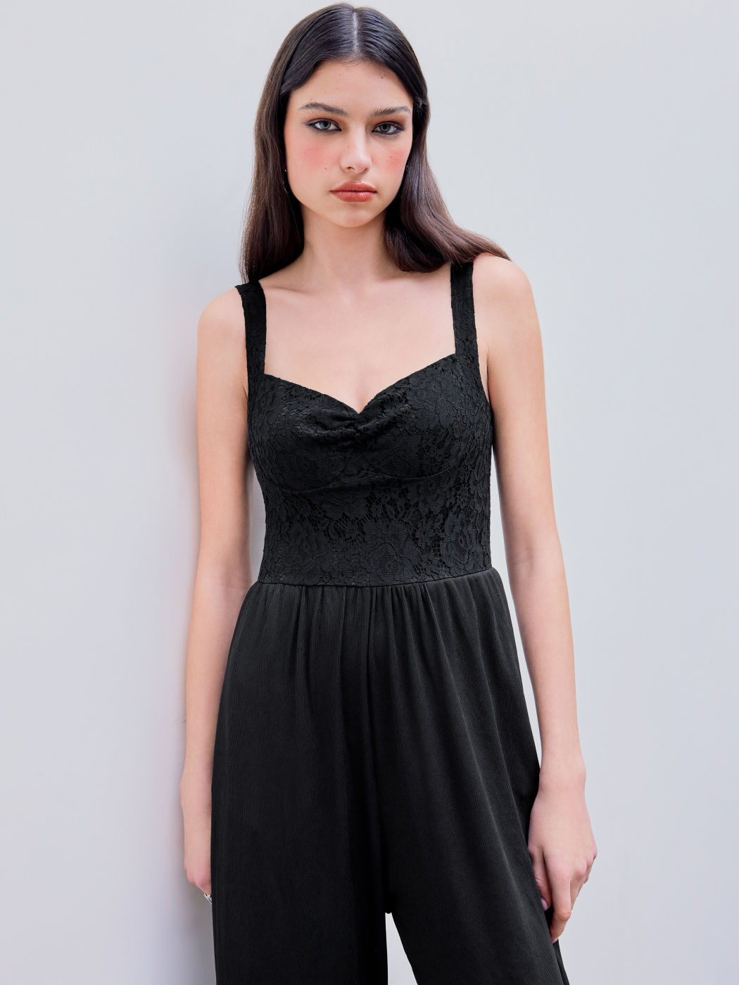 V-neck Lace Wide Leg Jumpsuit