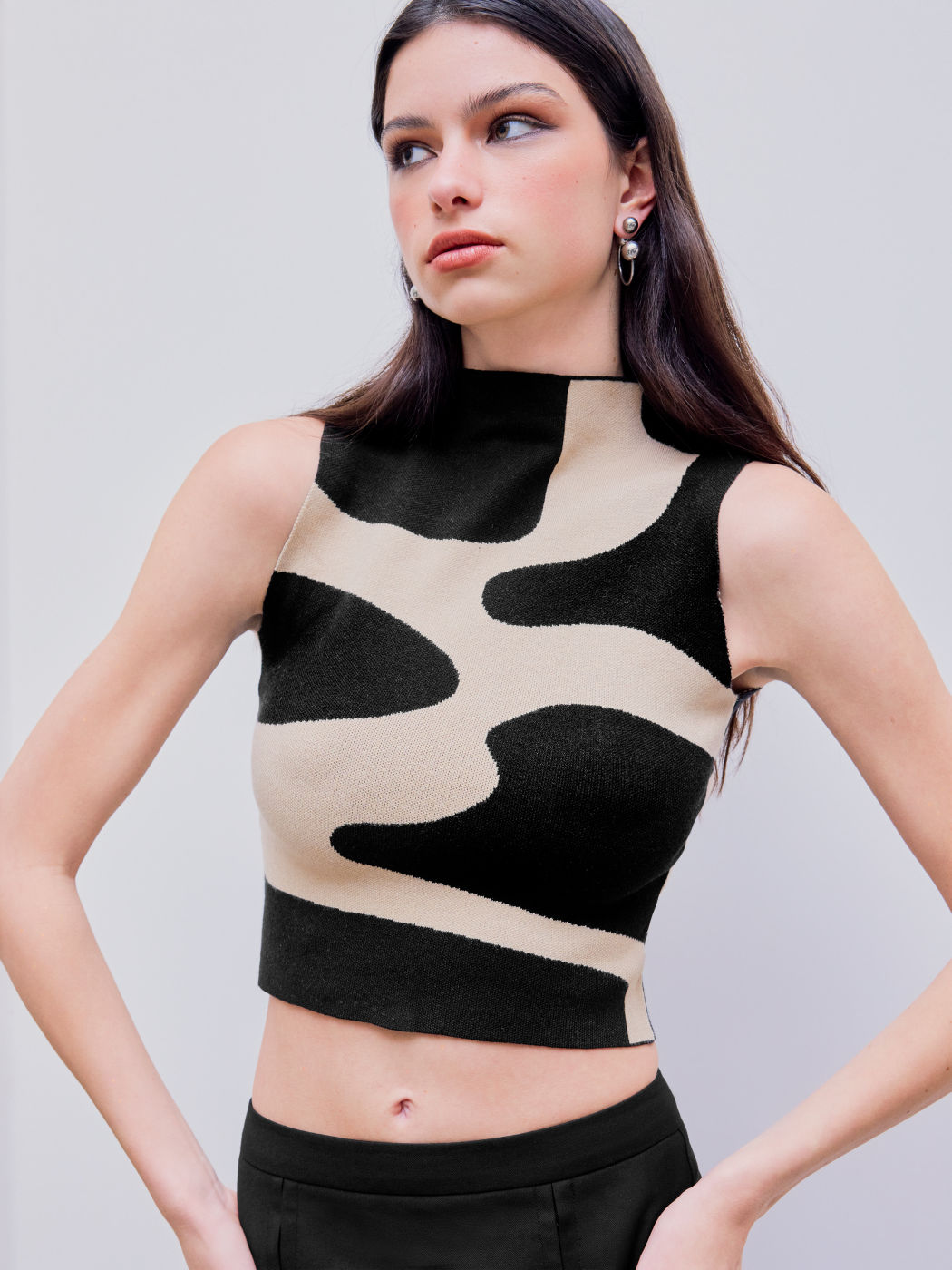 Knitted Zebra Stripe Sleeveless Crop Top
