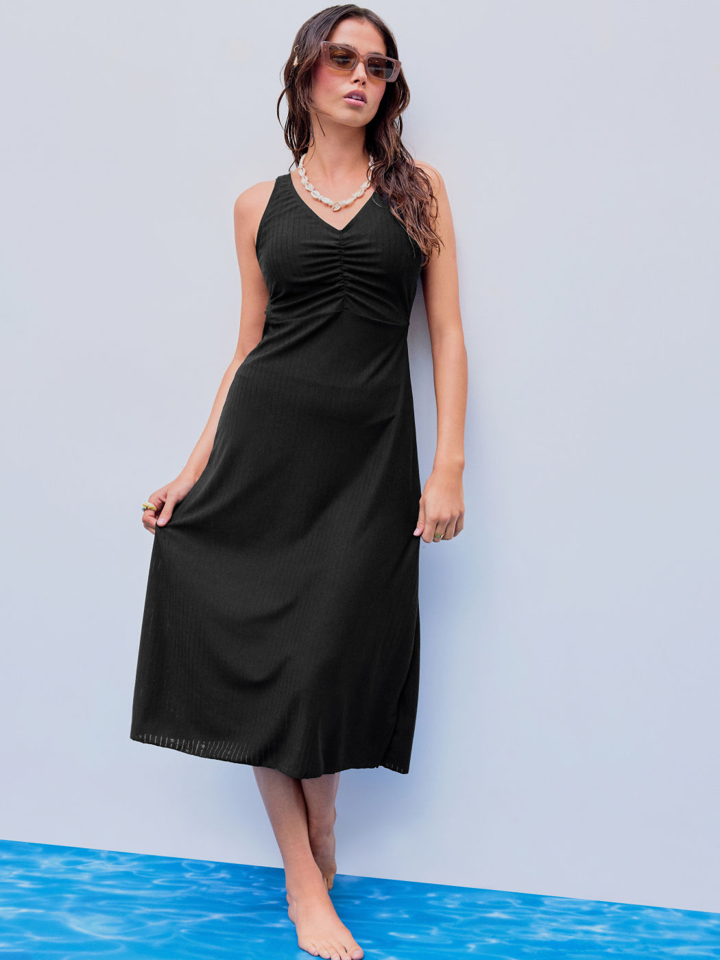  Solids Gerafftes Cover-Up Kleid