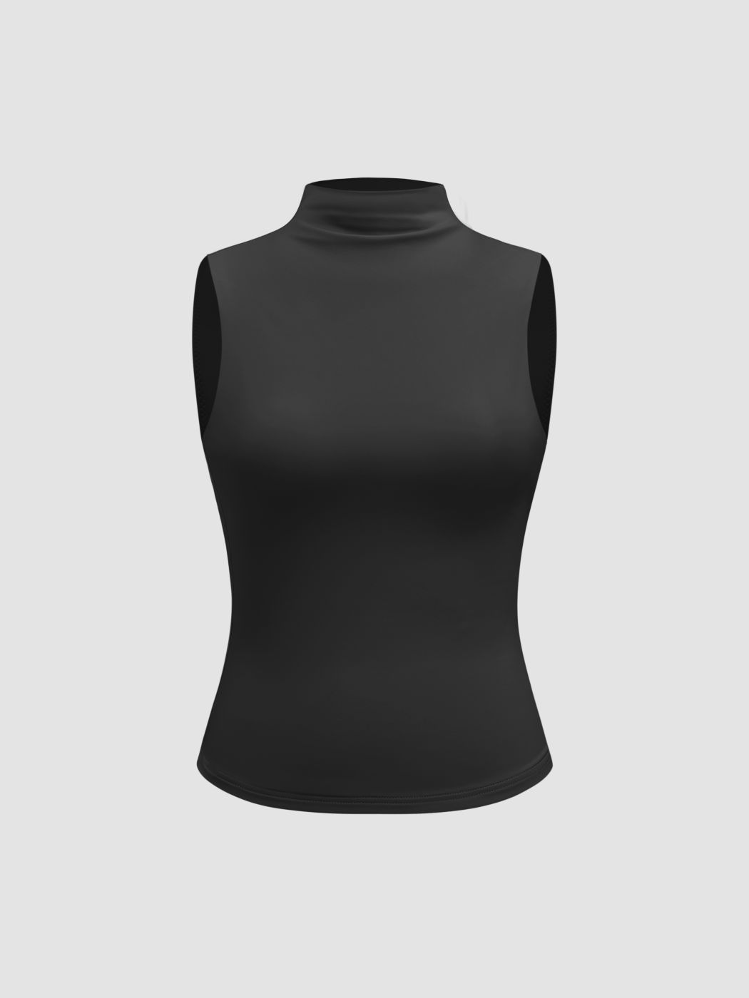  Top de Cuello Alto Doble Capa Sin Mangas Unicolor