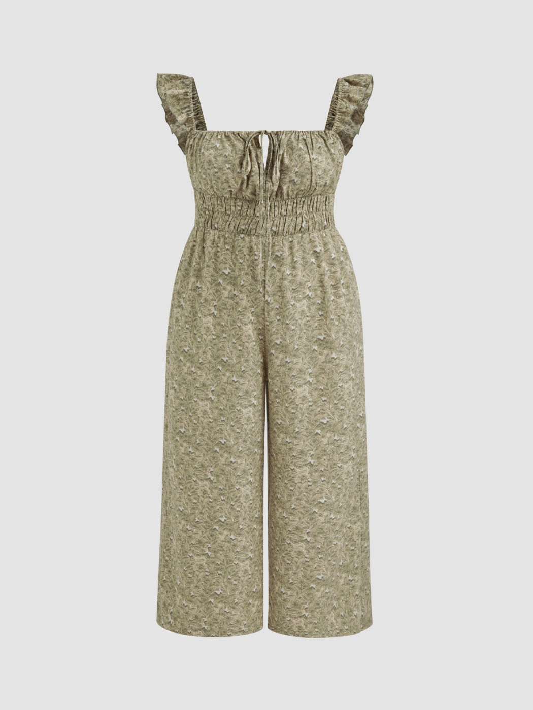 Woven Square Neck Ruffle Hem Floral Jumpsuit Curve & Plus