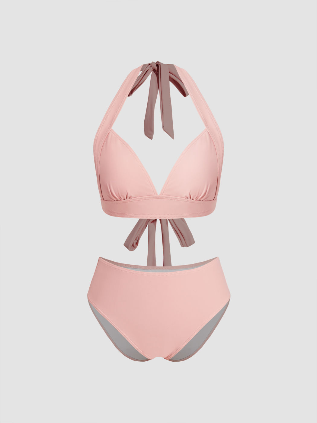 Solid Halter Tie Back Bikini Swimsuit