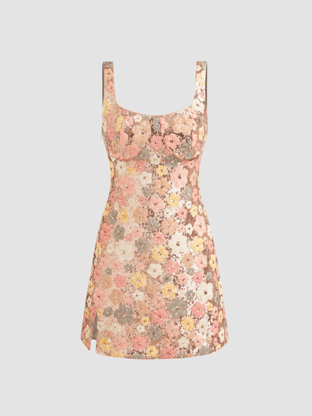 Blumige Sequinedress mit Ausschnitt und Schlitz