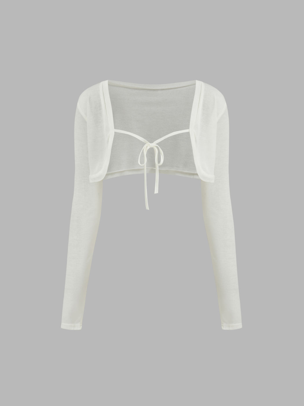 Jersey Round Neck Knotted Crop Long Sleeve Shrug