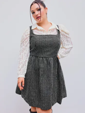 Tweed U-neckline Solid Mini Dress Curve & Plus