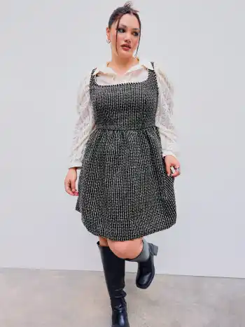 Tweed U-neckline Solid Mini Dress Curve & Plus