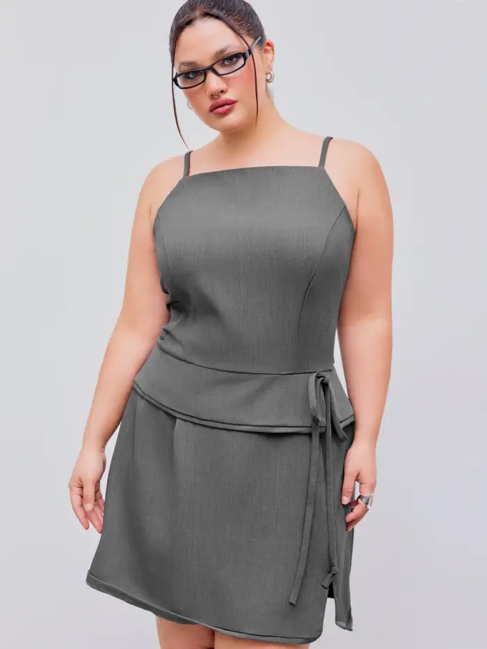 Effortless Chic Long Sleeve Two-piece Mini Dress Curve & Plus - Cider