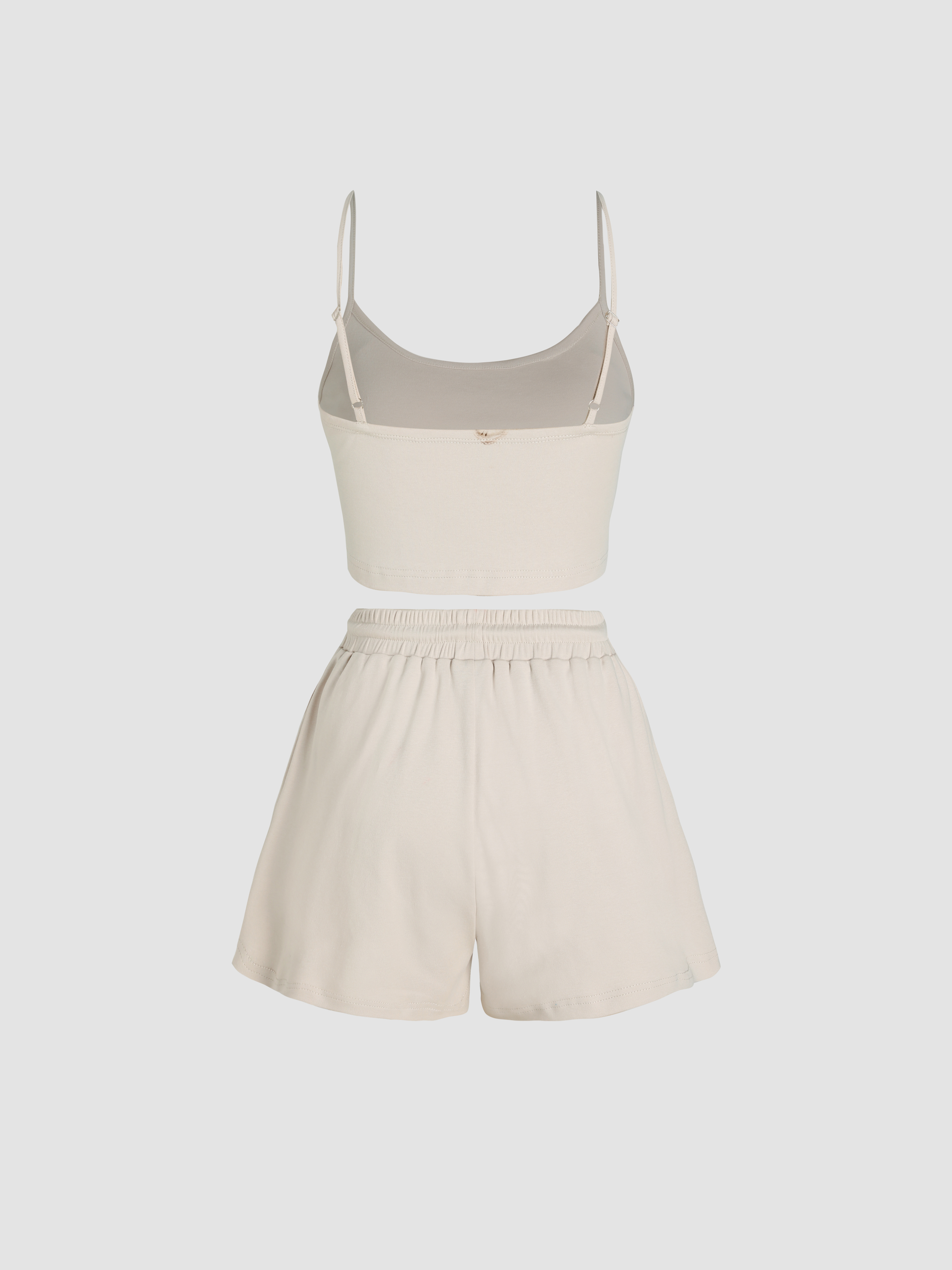 Two Piece Sets Knit Fabric U-neckline Crop Cami Top