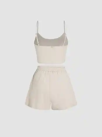 U-Halsausschnitt Crop Cami Oberteil & elastisches Weitbein Shorts Set
