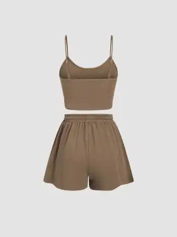 U-Halsausschnitt Crop Cami Oberteil & elastisches Weitbein Shorts Set