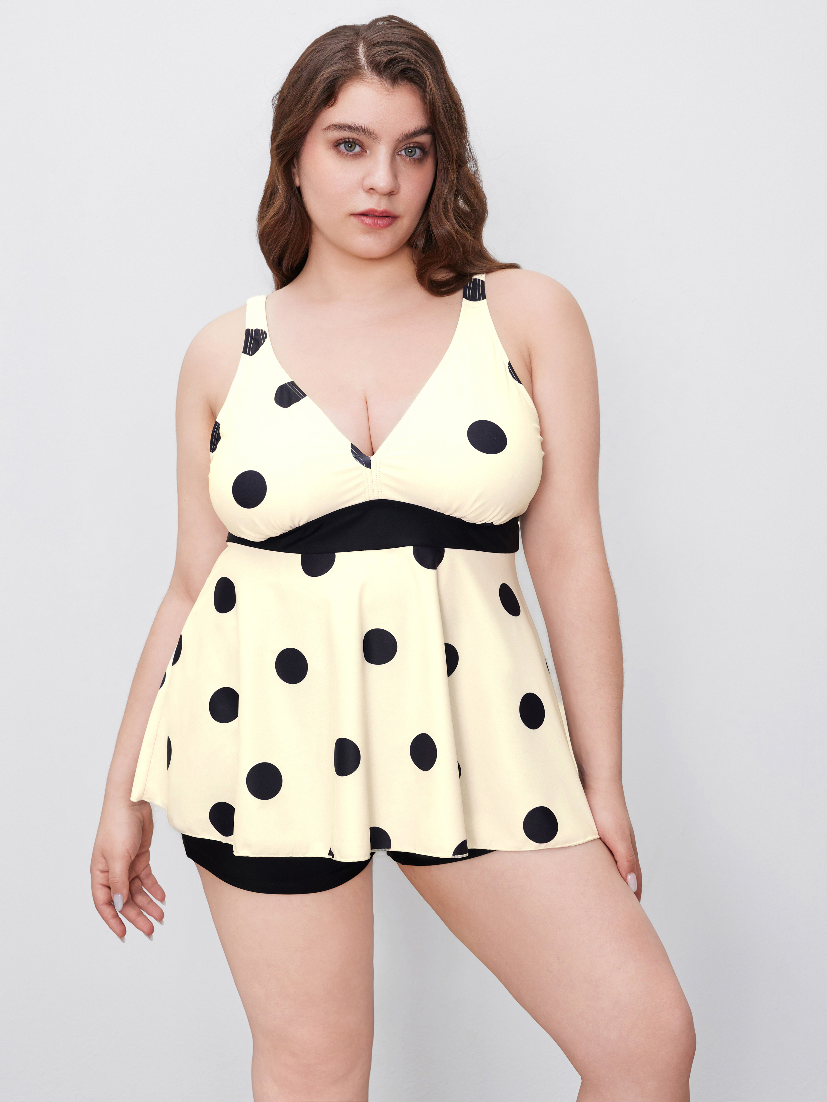 Jersey Polka Dot Swim Dress With Bikini Shorts Curve Plus For Vacation