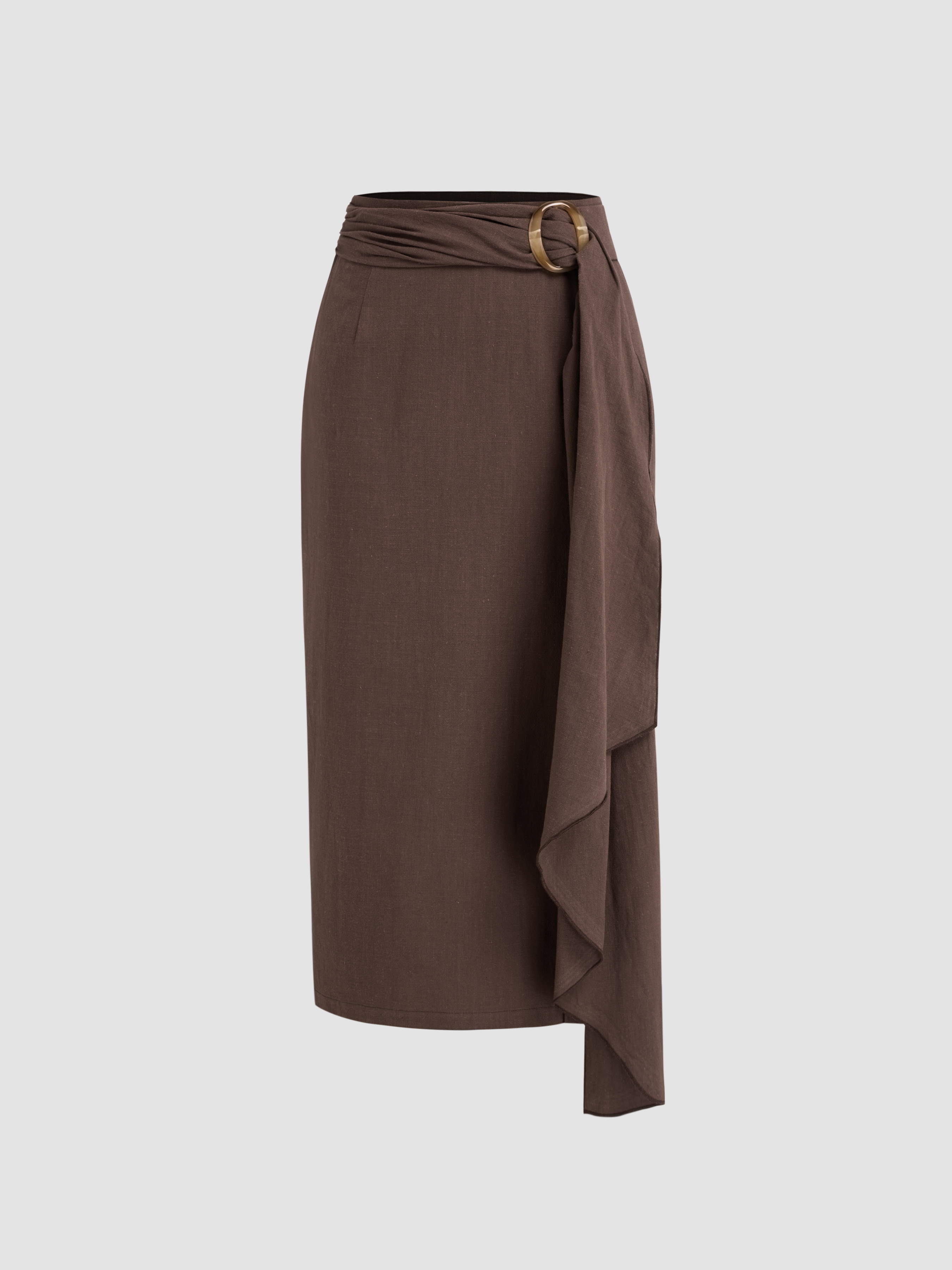 Woven Woven Mid Rise Ring Split Ruffle Midi Skirt For Vacation