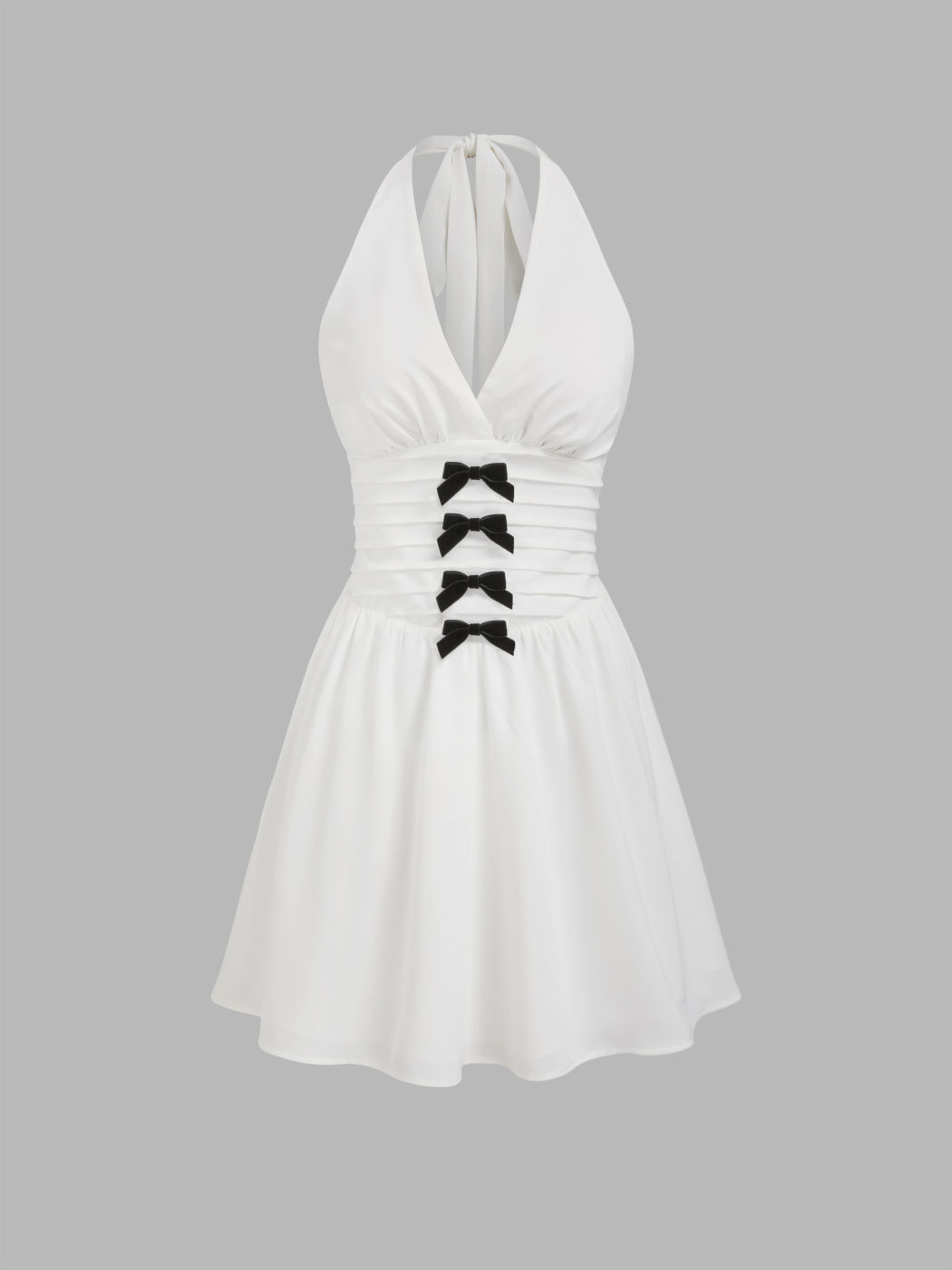 Chiffon Halter Bowknot Ruffle Hem Backless Mini Dress