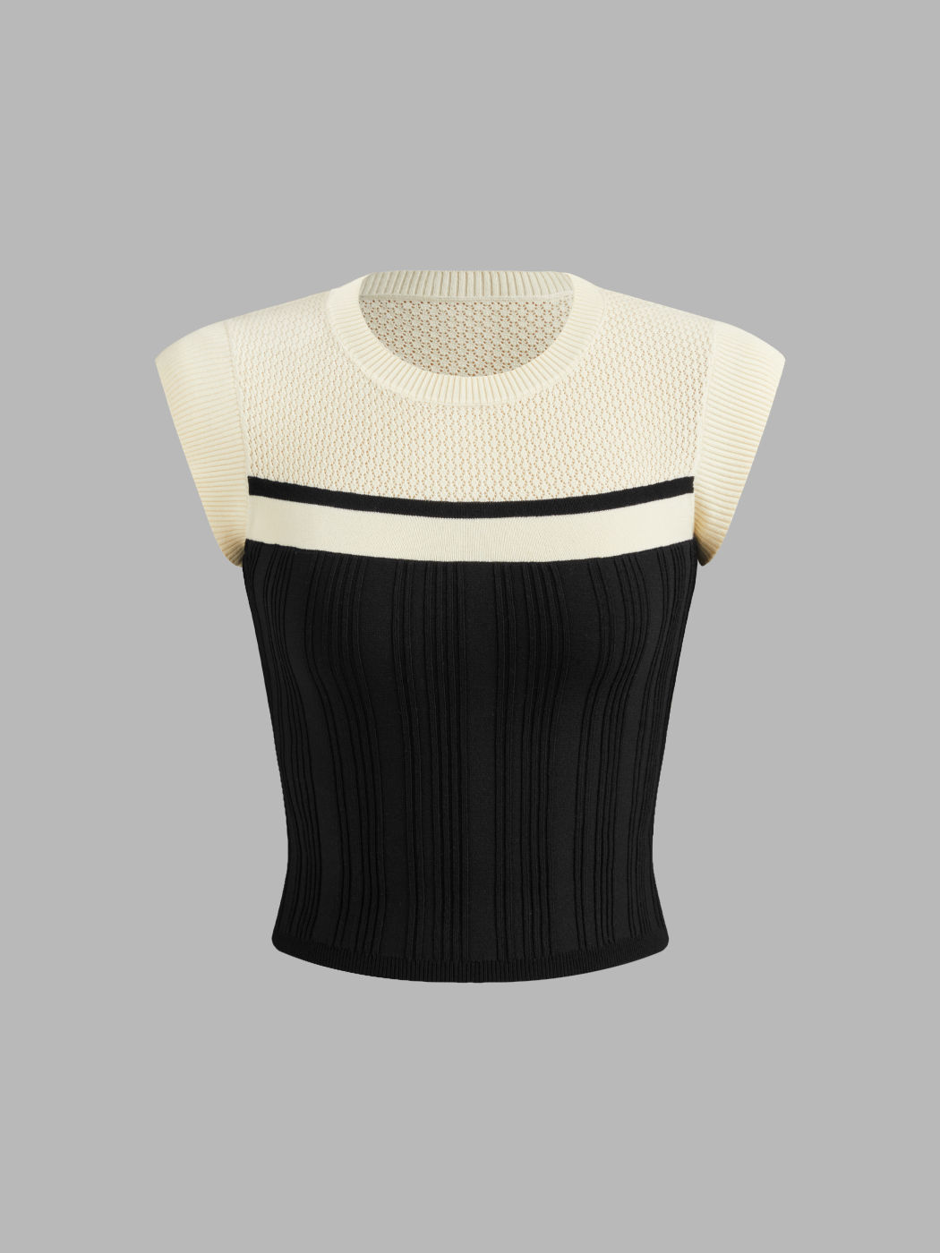 Knit Round Neckline Two Tone Crop Top