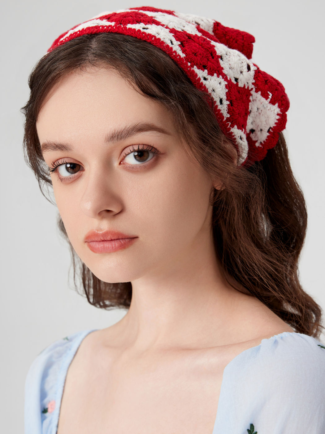 KNITTED PLAID HEADSCARF