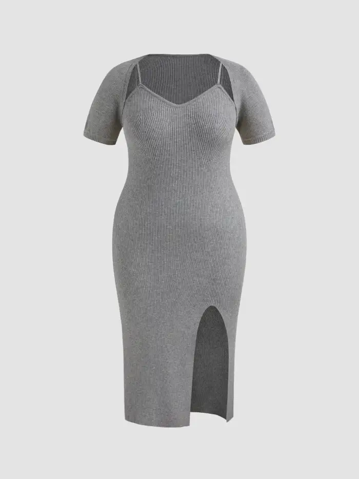 cider solid knitted cami split midi dress & crop top Sweater Dresses