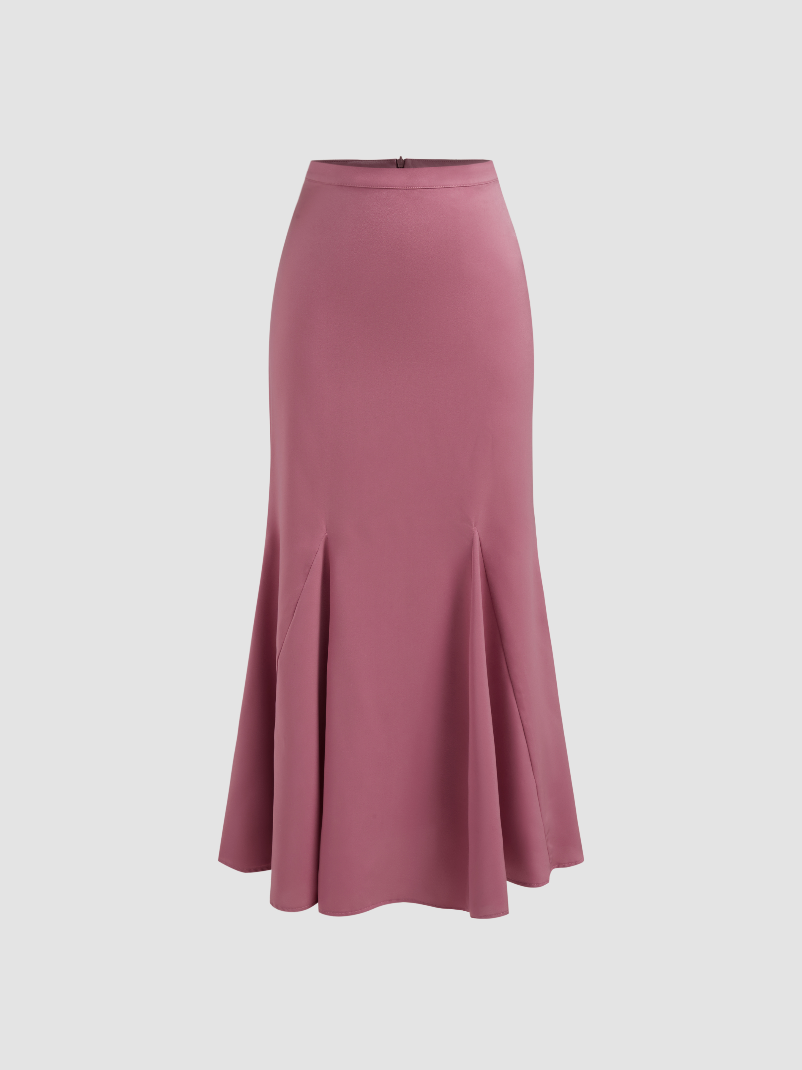 Satin Satin Mid Rise Solid Zipper Ruffle Hem Maxi Skirt For Date