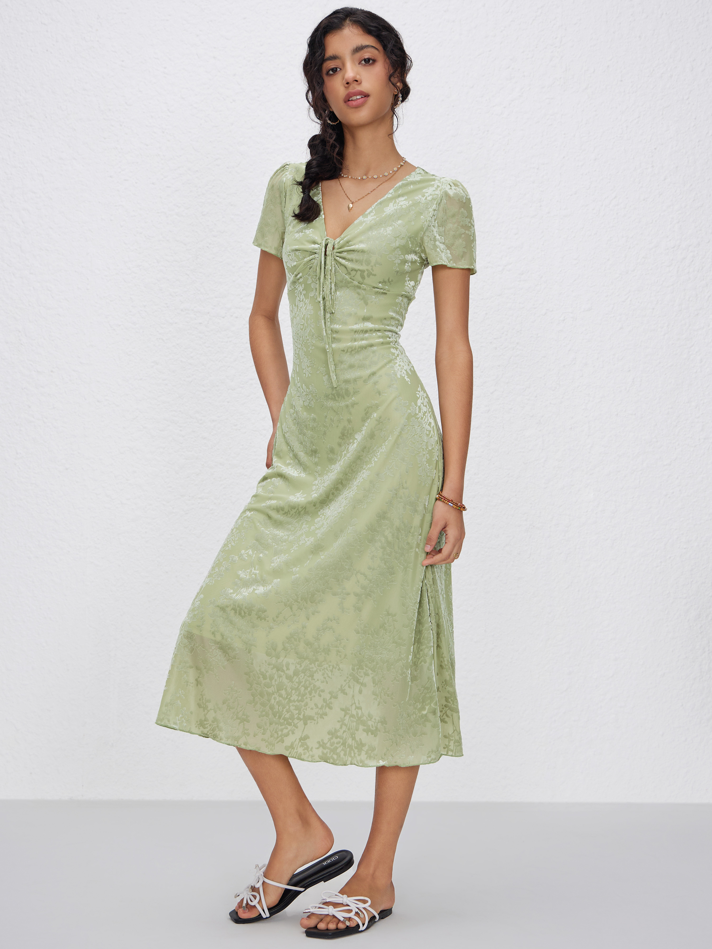 Lace Trimmed Jacquard Dress