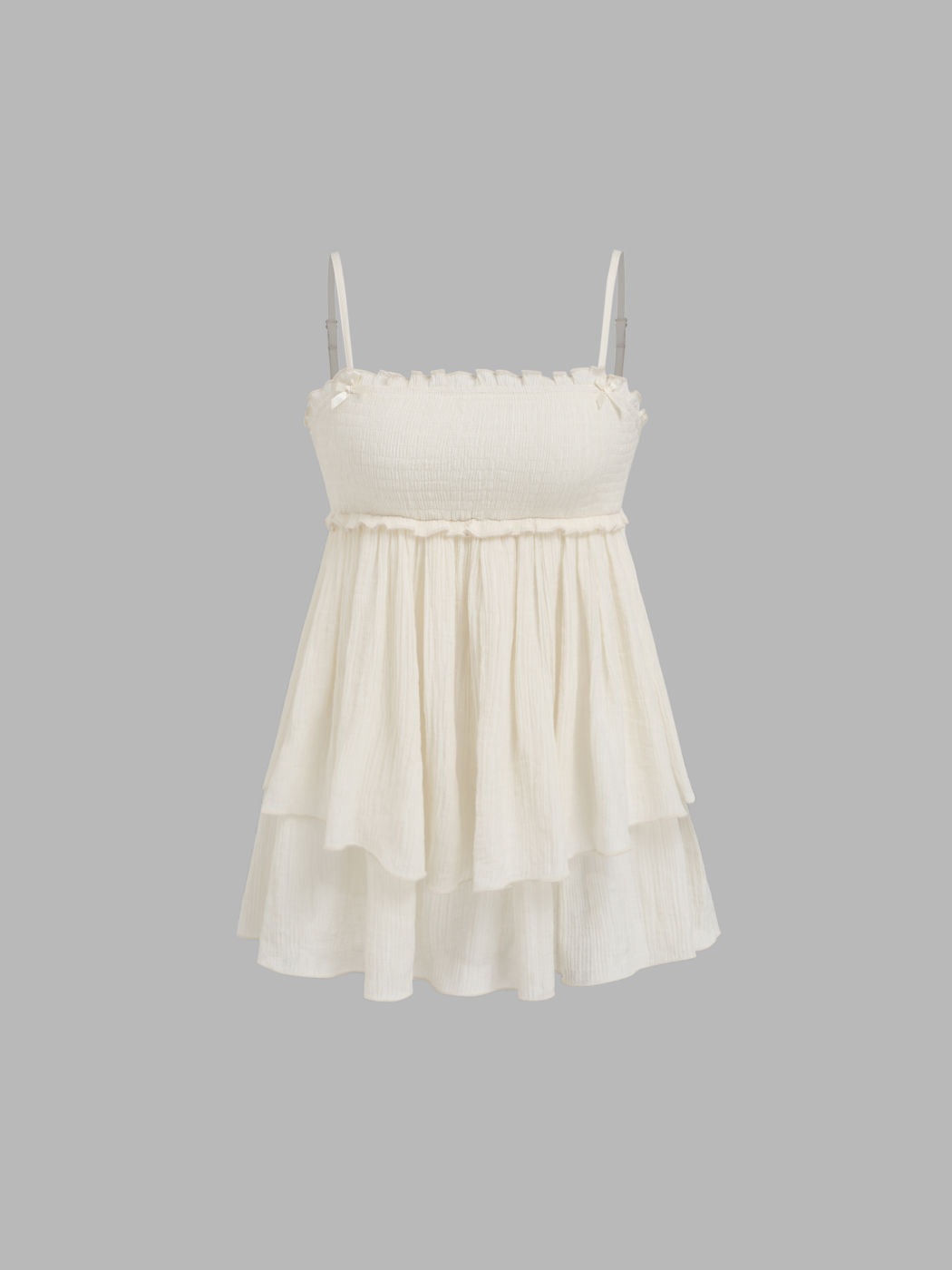 Square Neck Solid Bowknot Ruffle Hem Cami Top