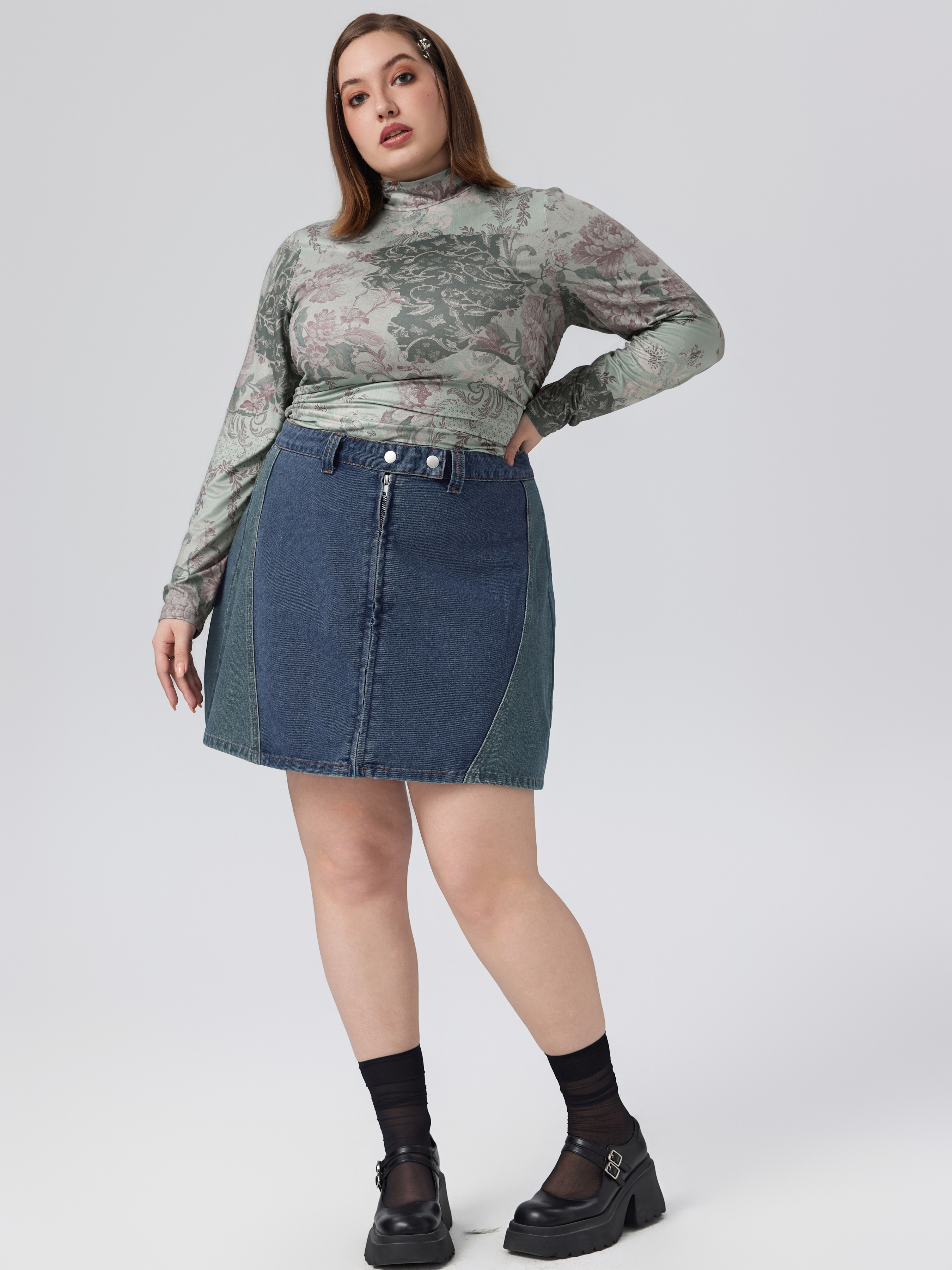 Plus size denim skirt zipper hotsell