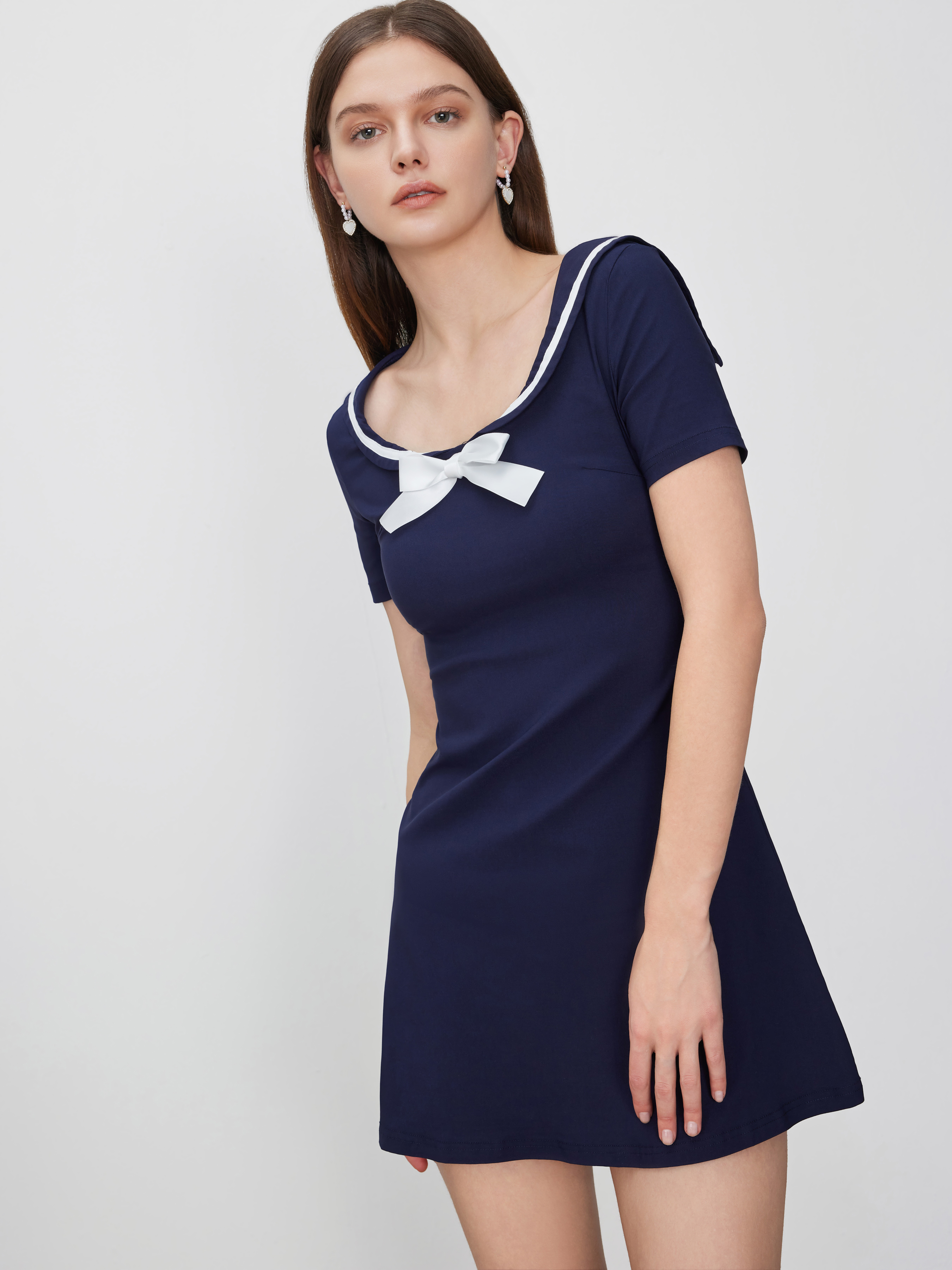 【THE CENTAUR】 SAILOR COTTON MINI DRESS SAILOR-COLLAR COTTON MINI DRESS - DARK BROWN | COS