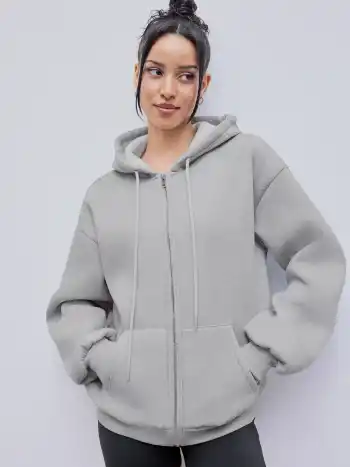 Terry Langärmliges Kapuzenpullover mit Reißverschluss