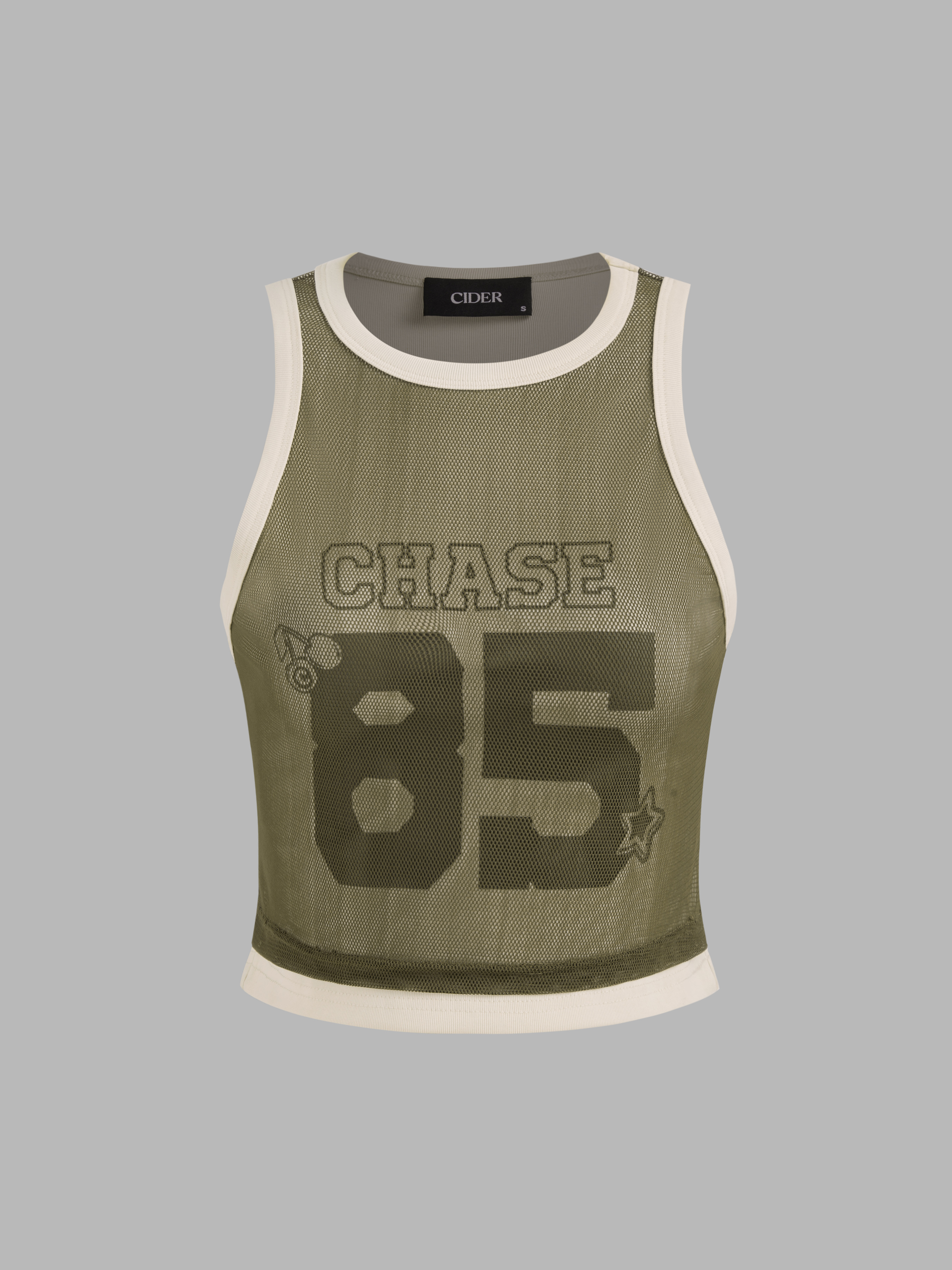 Chase & 85 Graphic Contrasting Binding Crop Tank Top