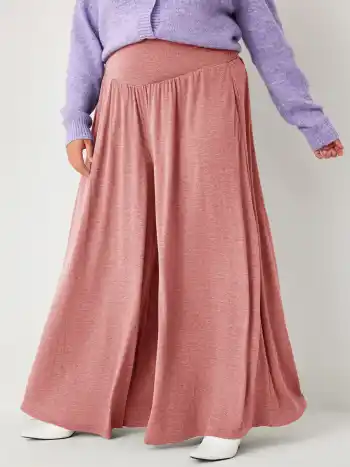 Einfarbene Jersey-Hosen mit Mittelbund, Rüschen und Taschen, Breitbein Kurve & Plus