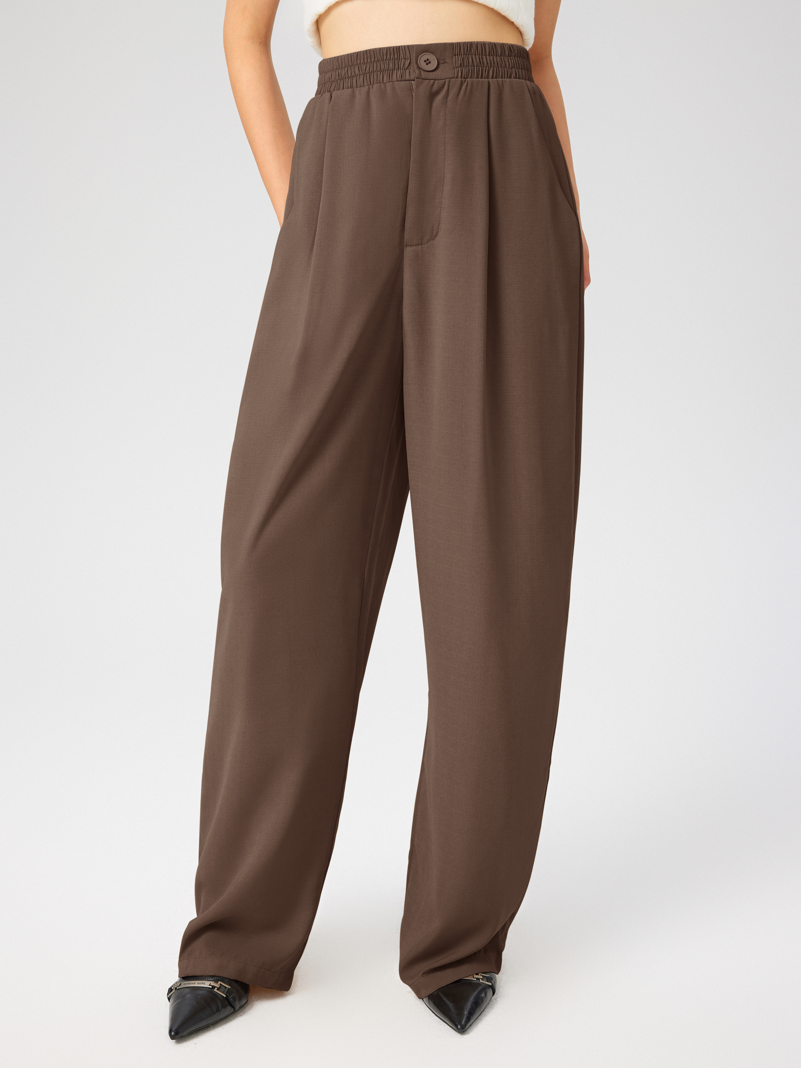 Buy Cider High Waist Pleated Wide Leg Pants online